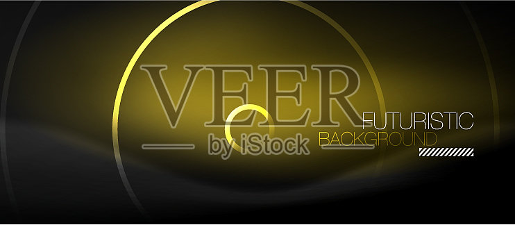 黑色抽象背景与发光的霓虹灯圈插画图片素材