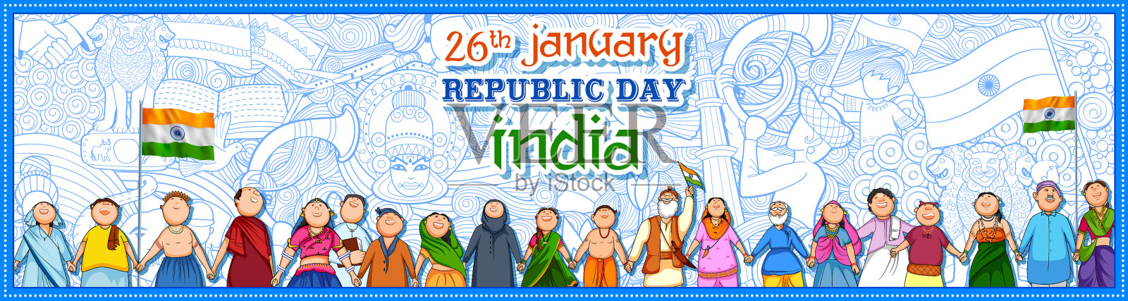 不同宗教信仰的人们在插画图片素材