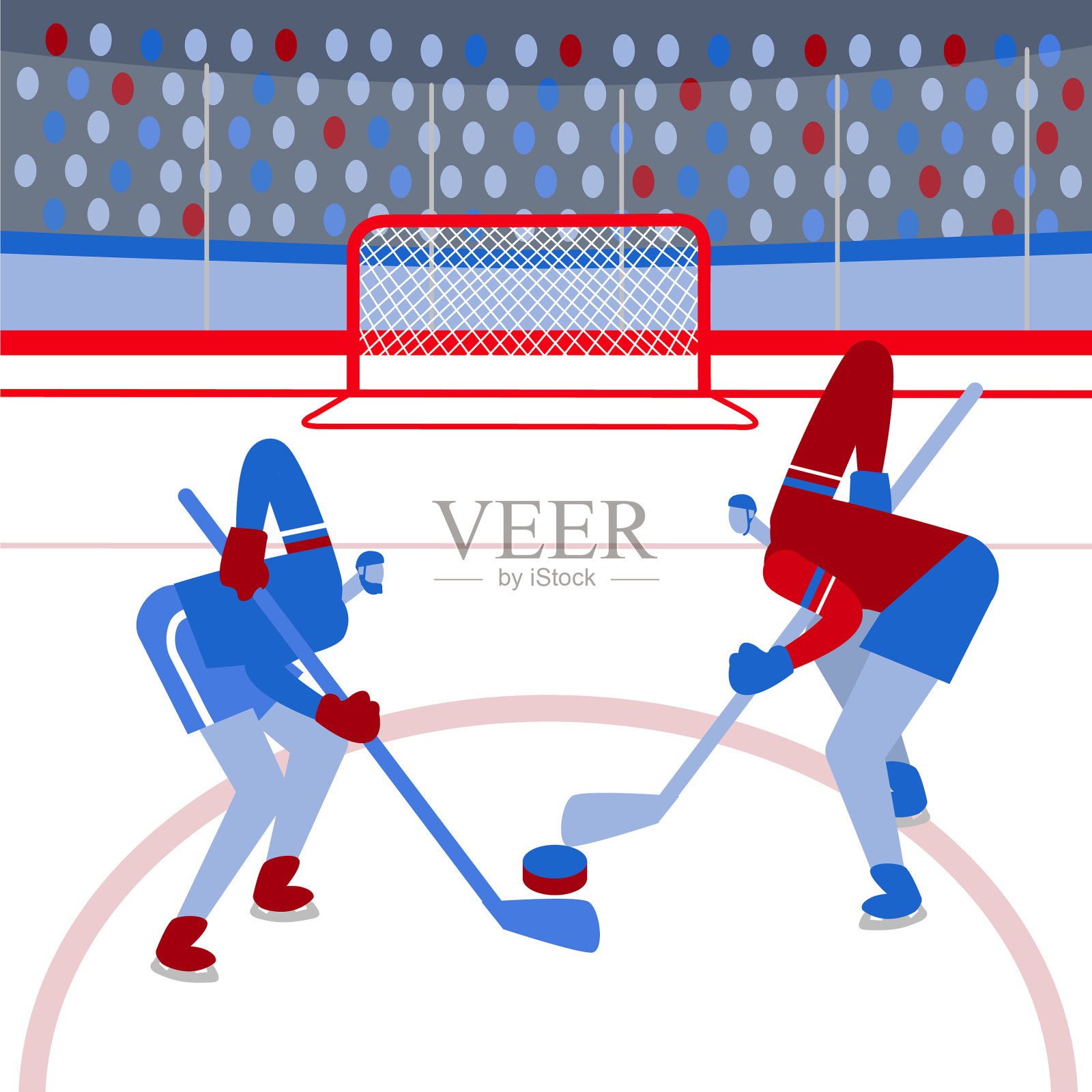 曲棍球运动员在赛场上采用扁平化风格插画图片素材