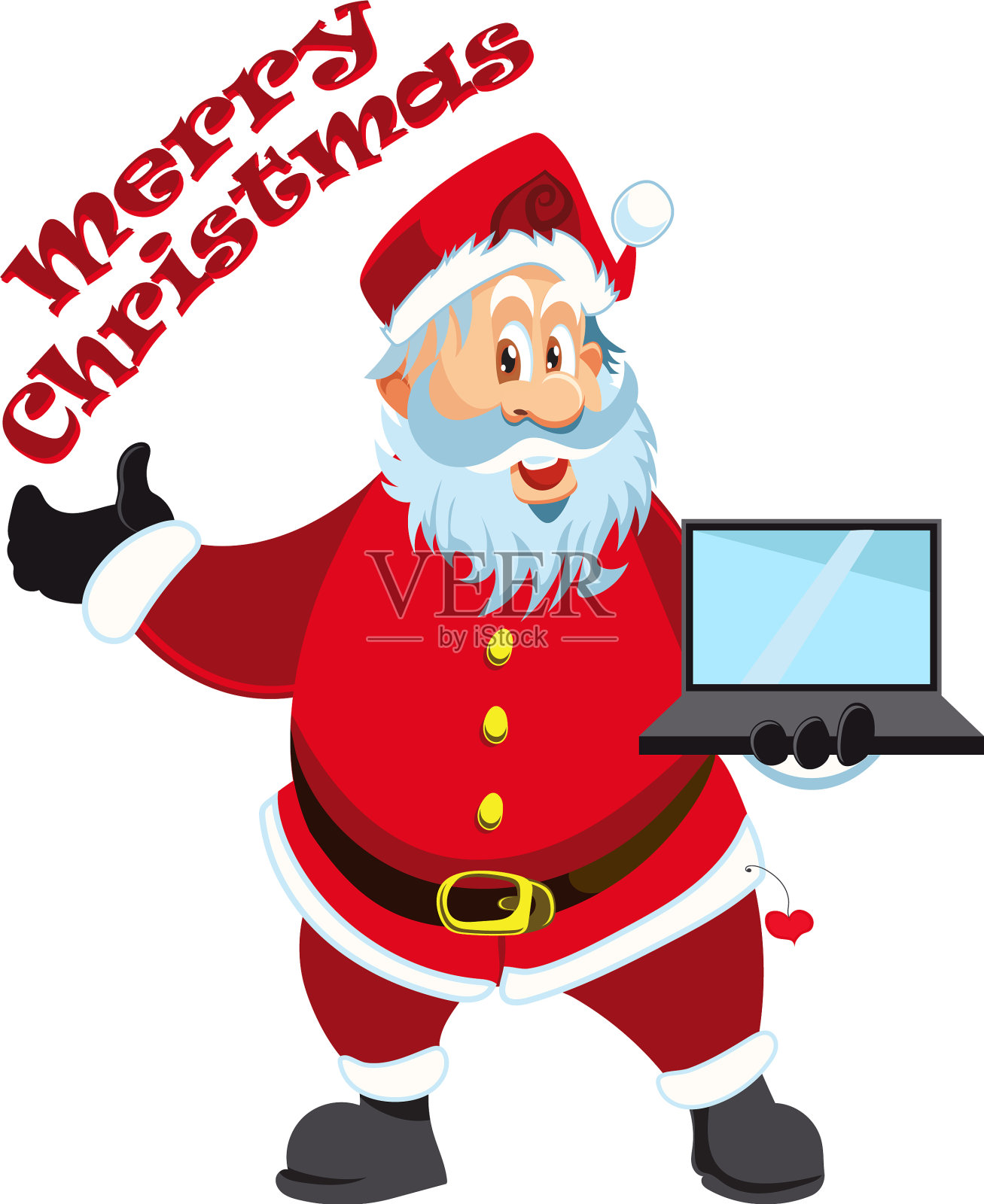 圣诞老人和笔记本电脑圣诞快乐设计元素图片