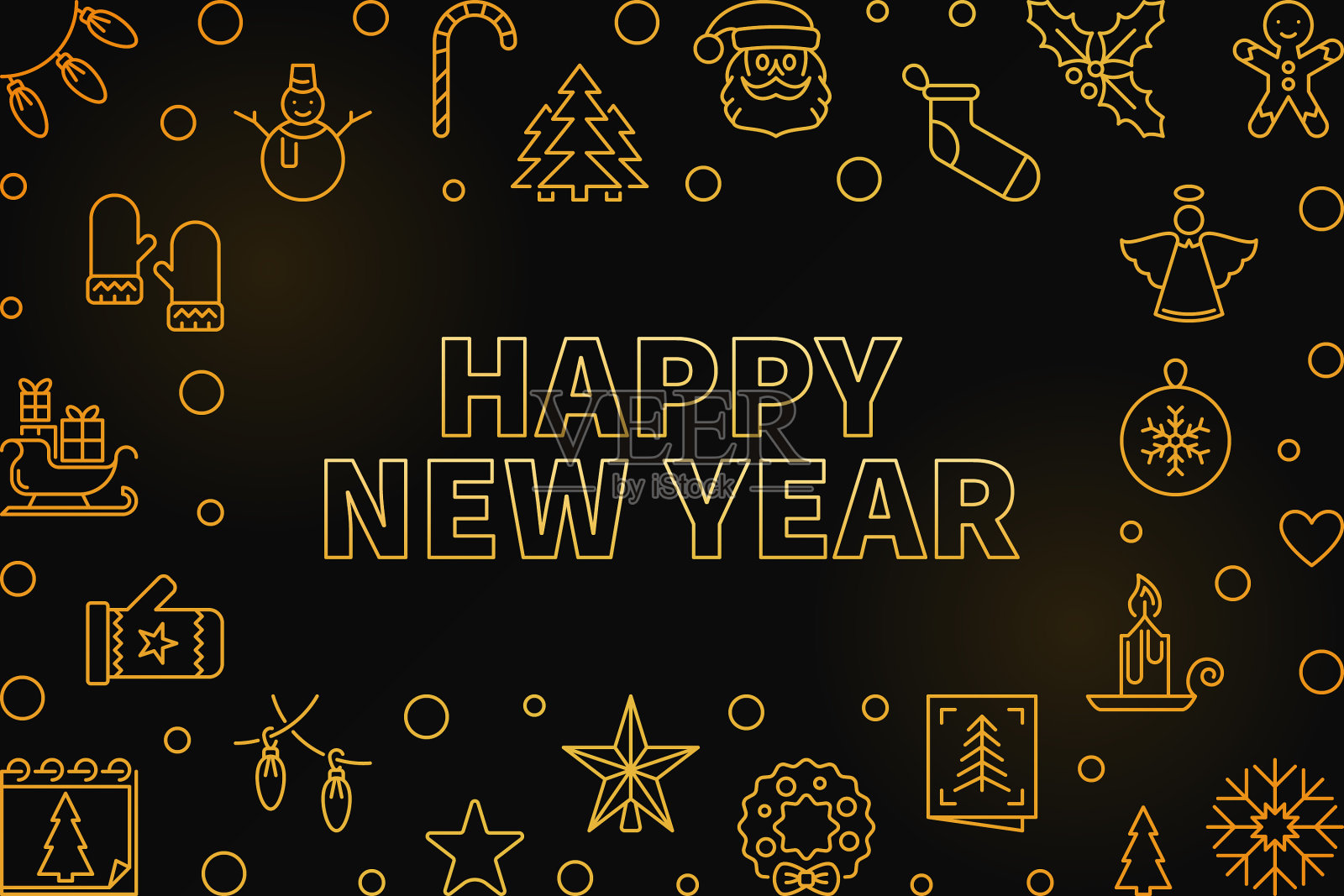 新年快乐轮廓金色相框设计模板素材