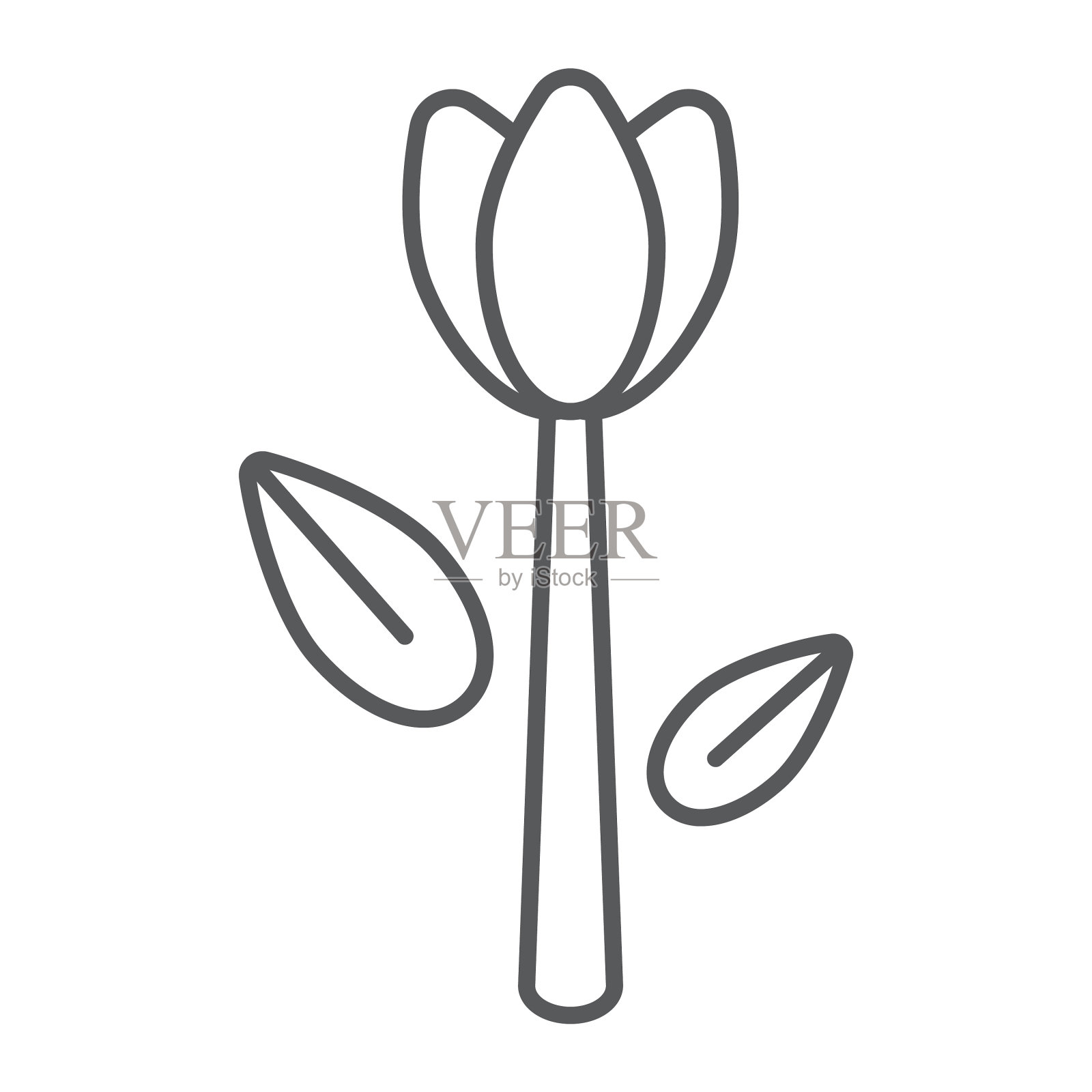 郁金香细线标志花卉和植物花设计元素图片