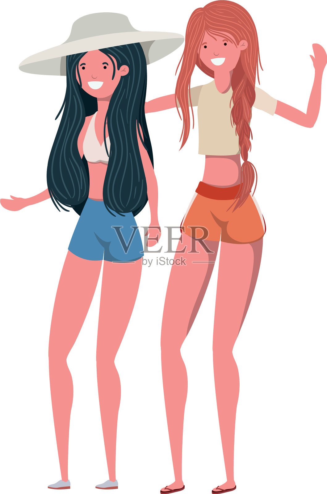 穿着白色背景泳装的年轻女性插画图片素材