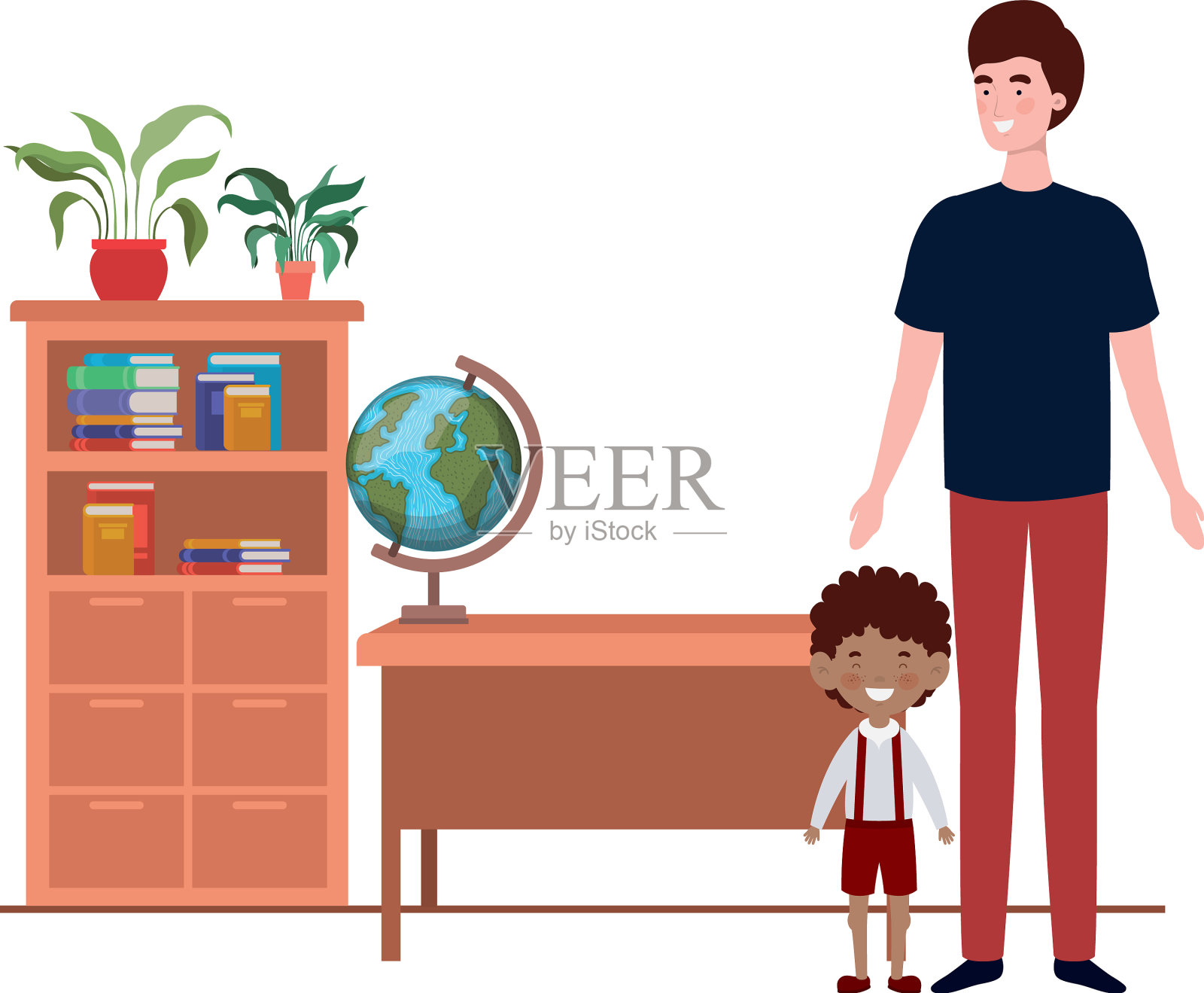 父亲带着儿子回学校了插画图片素材