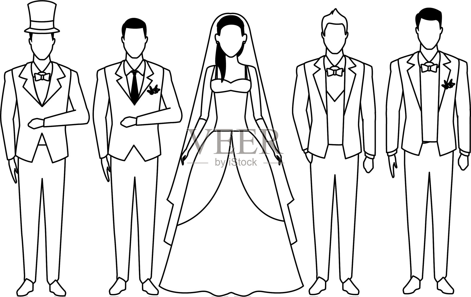 人们穿着黑色和白色参加婚礼插画图片素材