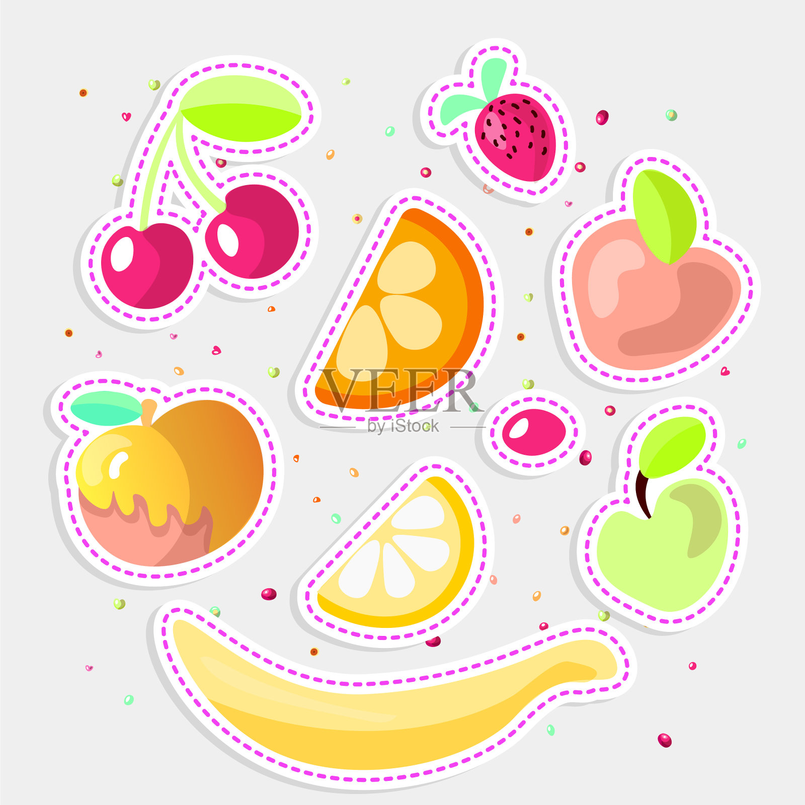 可爱的卡通水果收集甜蜜的水果图标插画图片素材