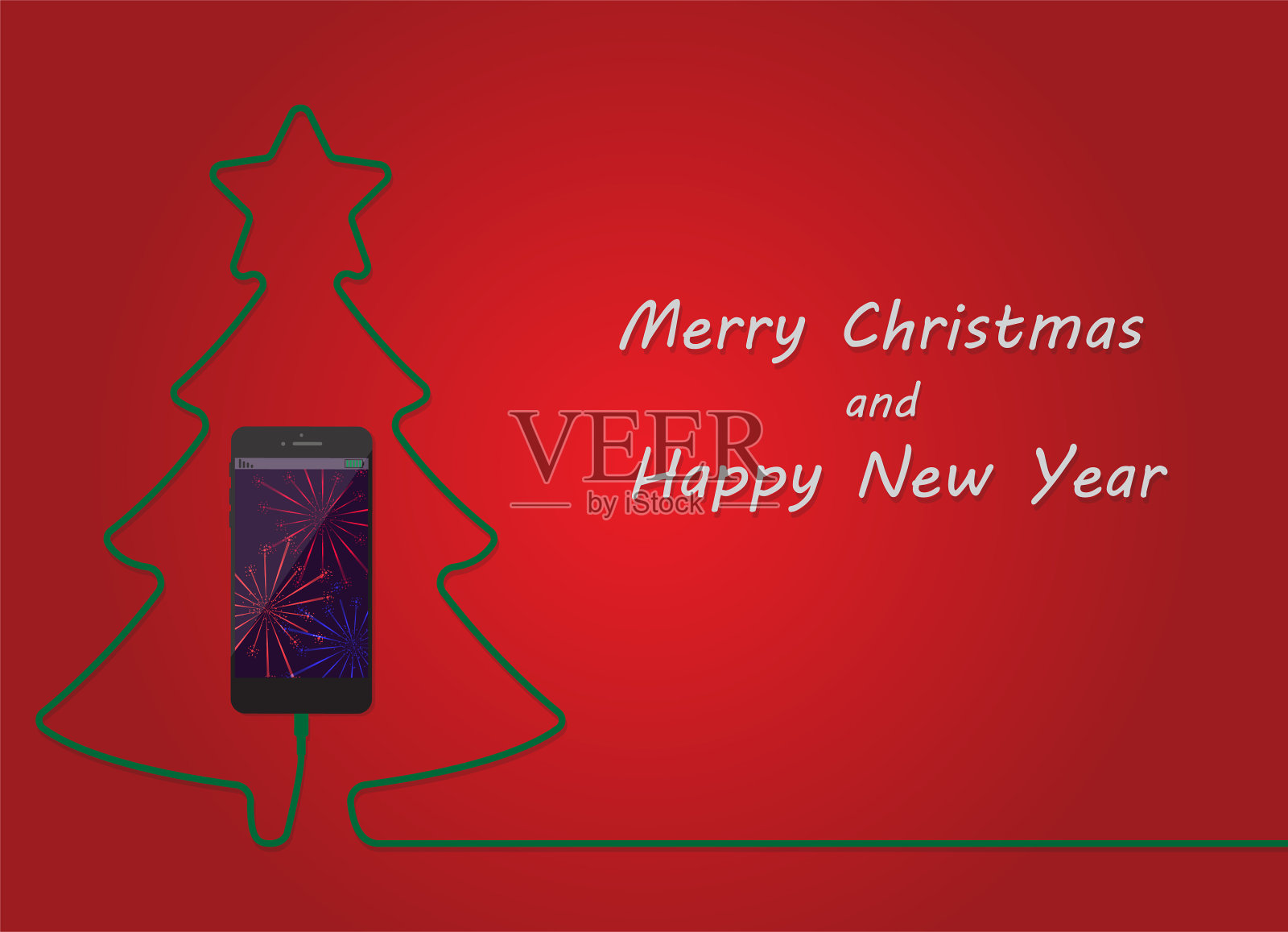 圣诞树充电手机快乐新插画图片素材