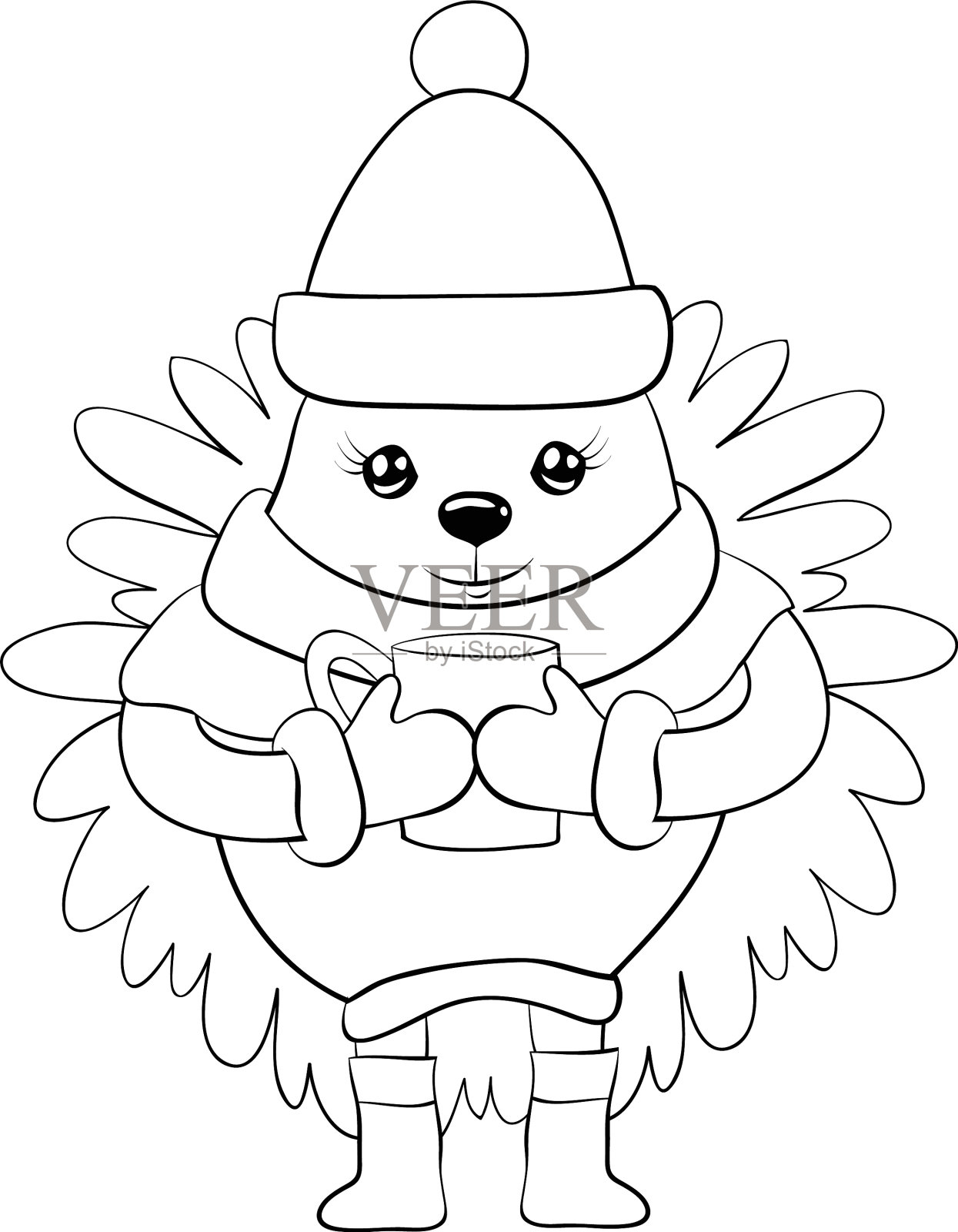 成人涂色书，可爱的卡通刺猬设计元素图片