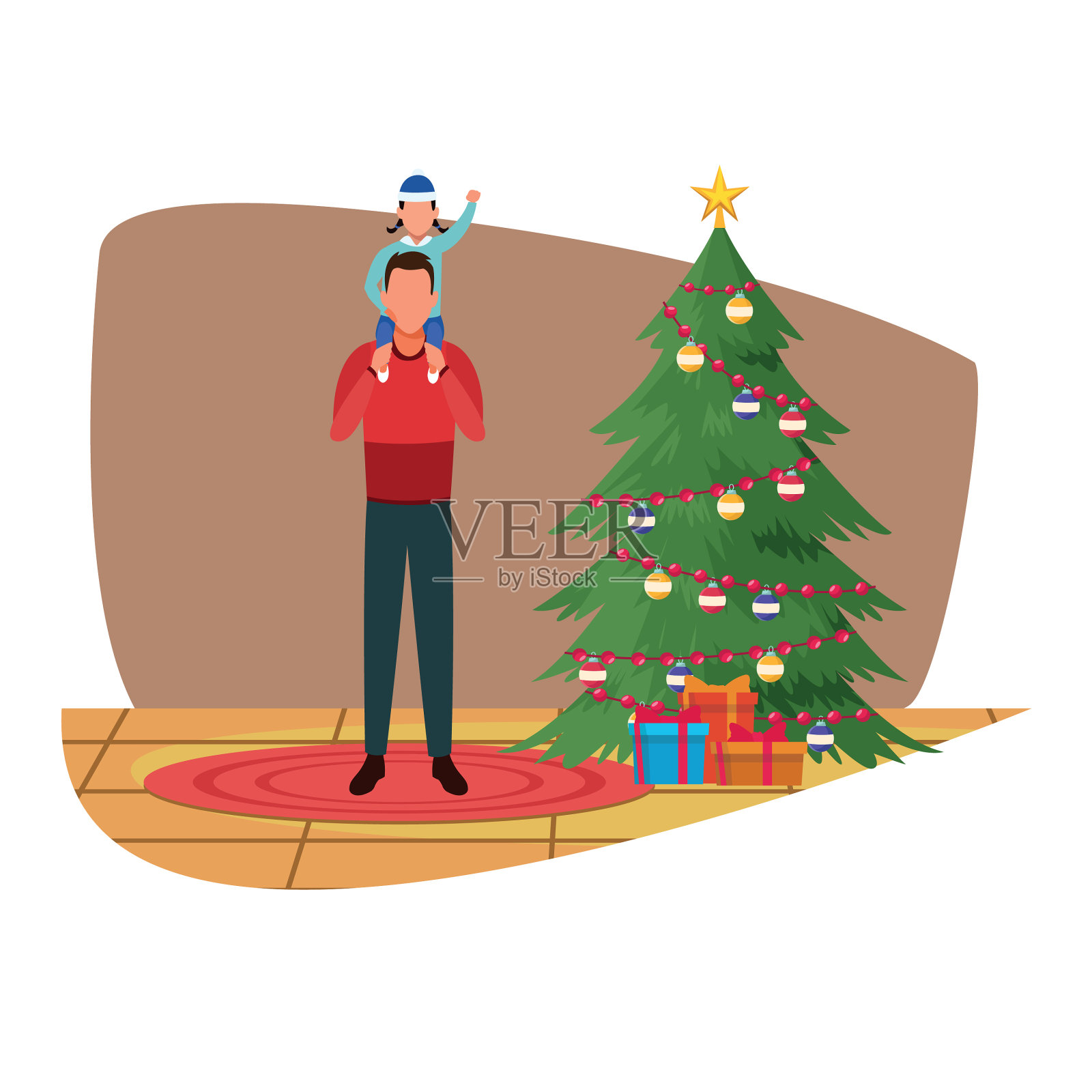 全家圣诞快乐插画图片素材