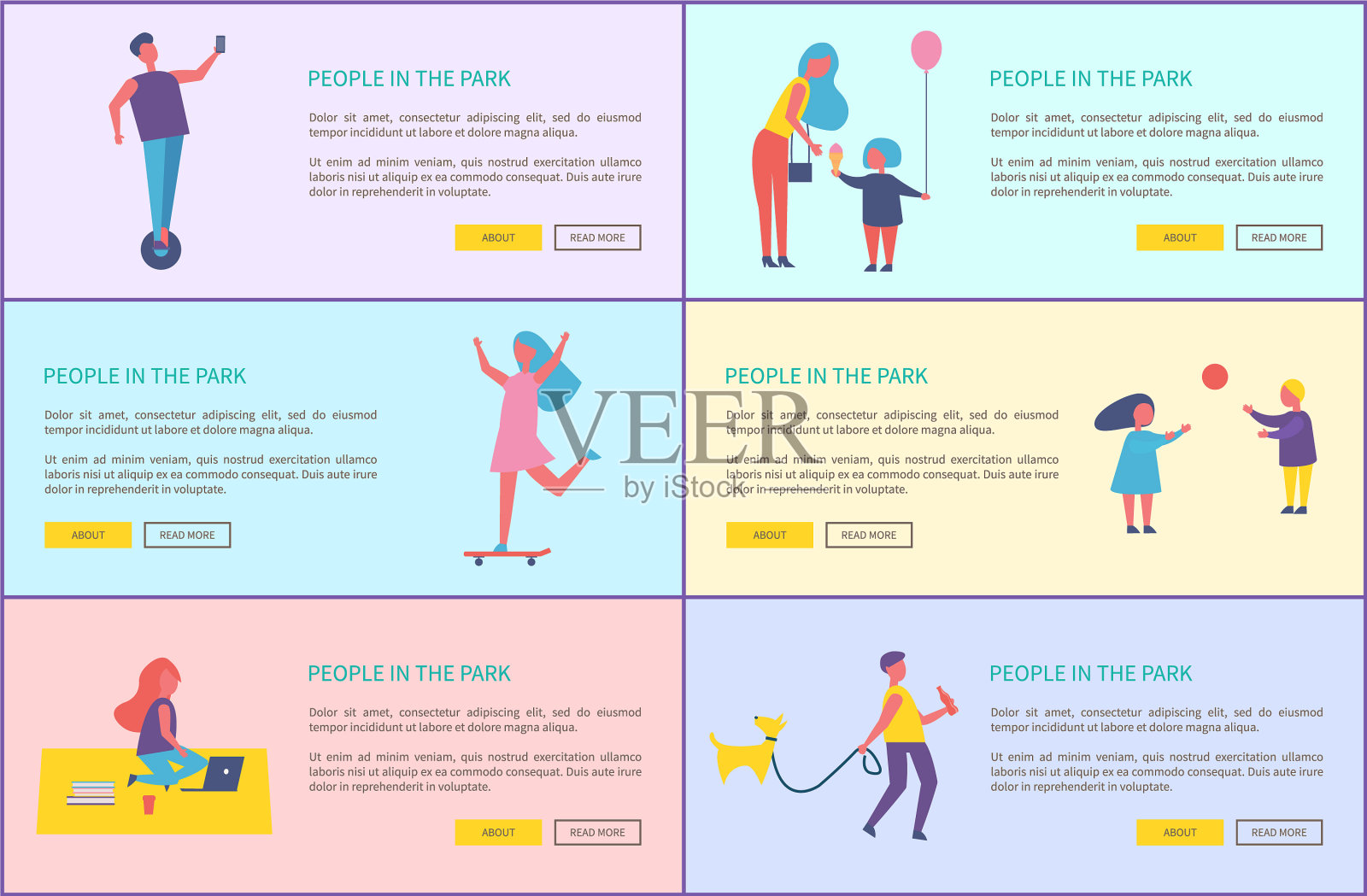 人们在公园户外活动的网页海报插画图片素材