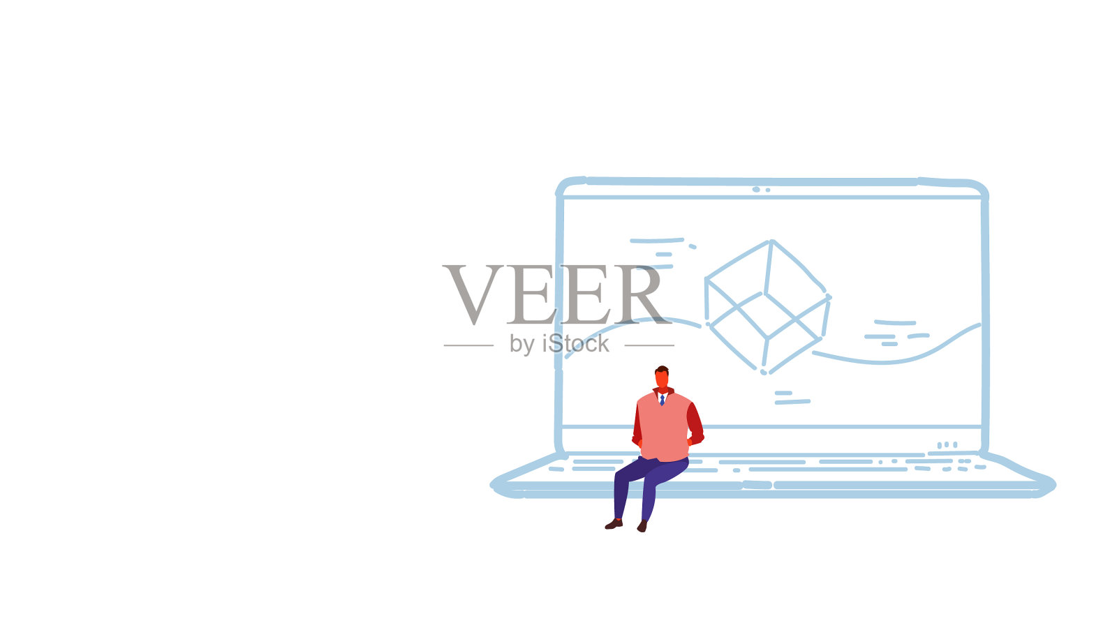 商人坐在笔记本电脑应用程序设计元素图片