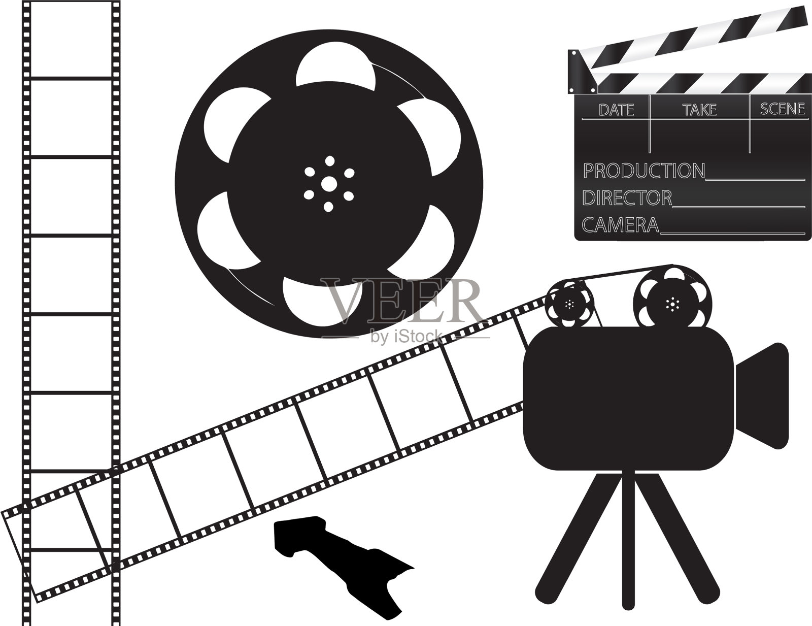 胶片轮摄影机和拍片器设计元素图片