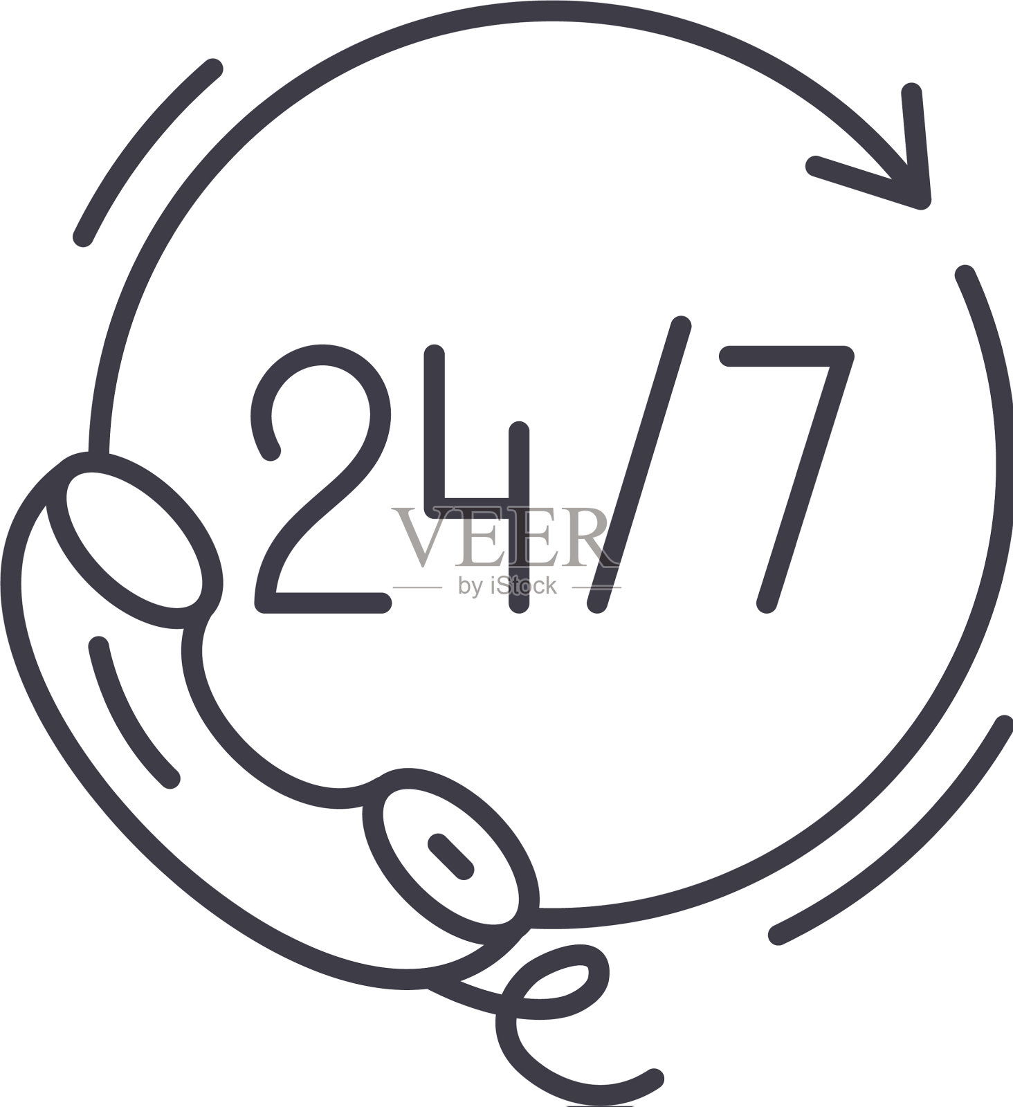 24小时支持线路图标概念24小时设计元素图片