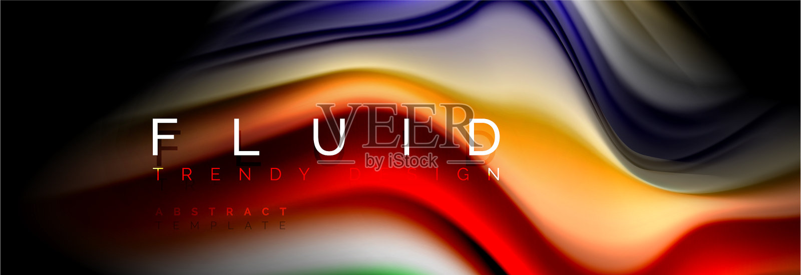 明亮的彩色液体流体线条上的黑色插画图片素材