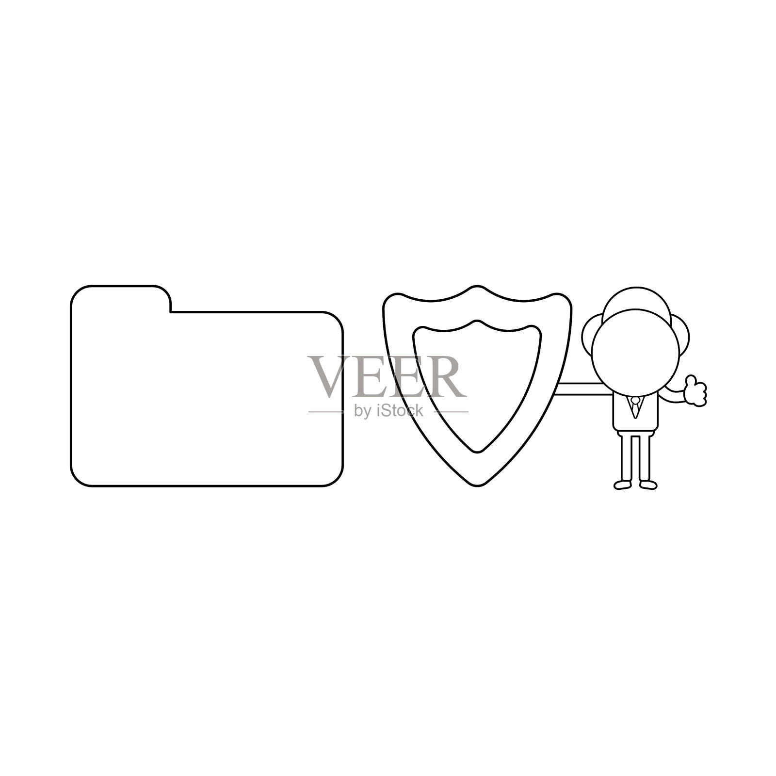 商人字符与关闭的文件夹图标素材