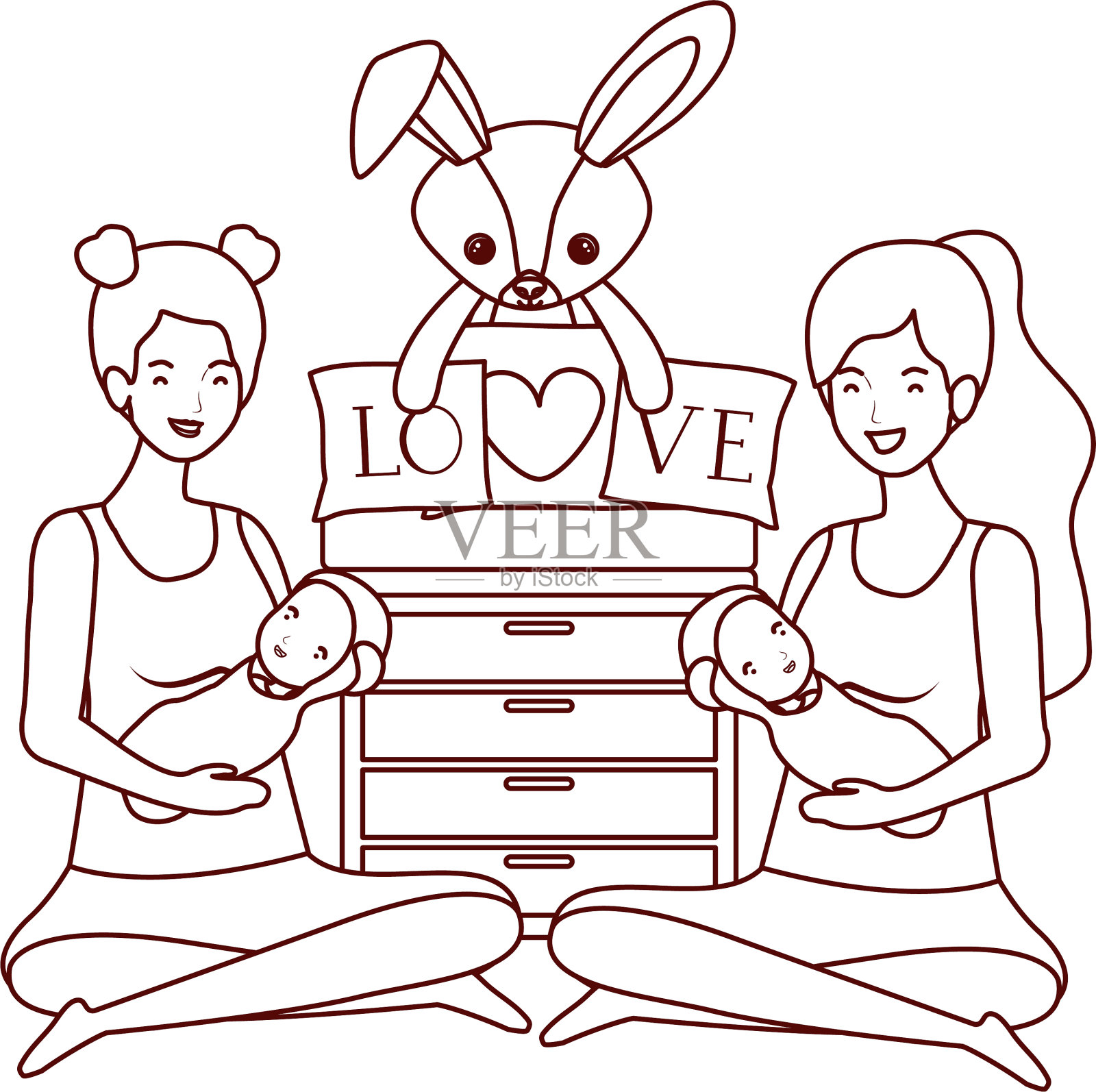 可爱的怀孕妈妈和小婴儿插画图片素材