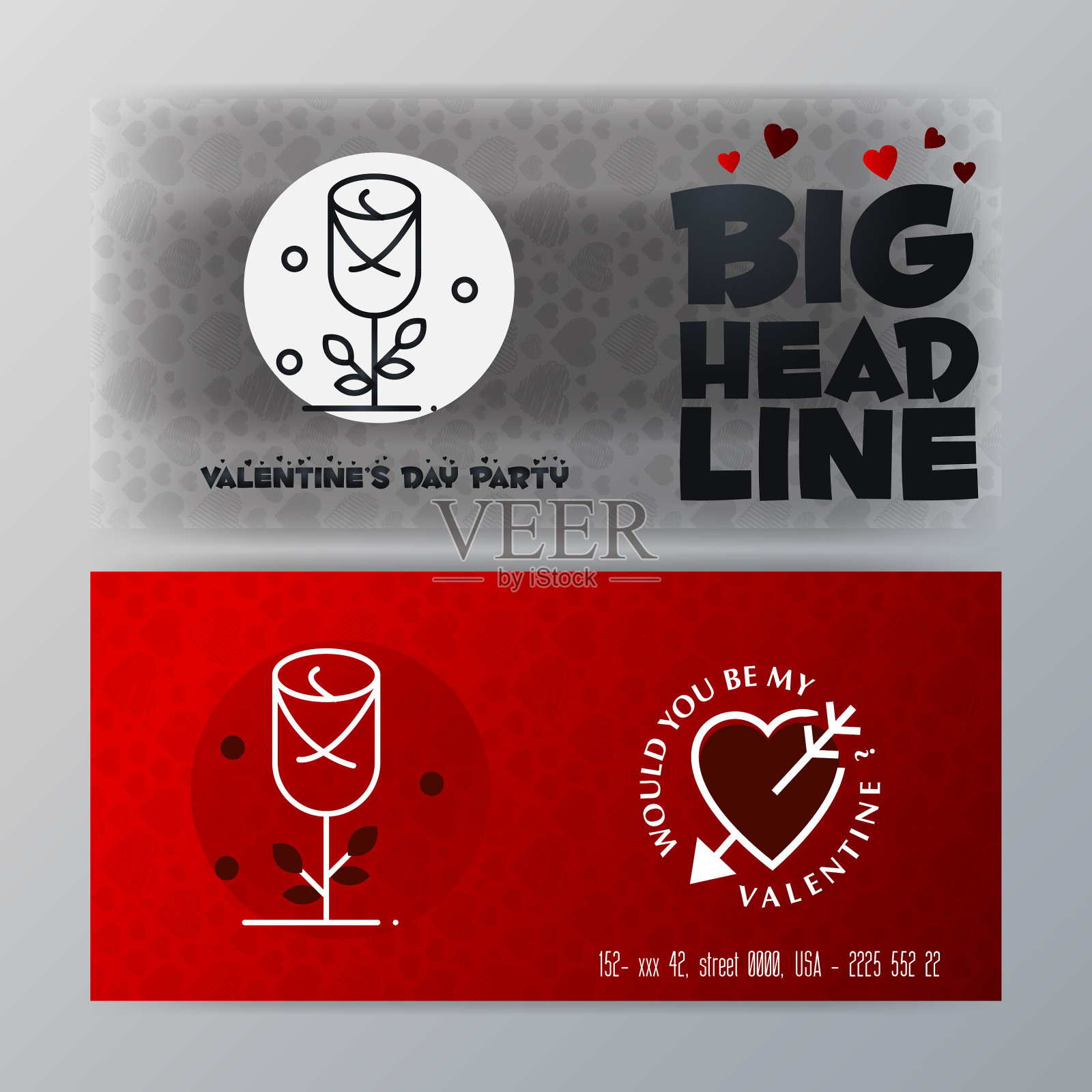 情人节大横幅模板红色背景插画图片素材