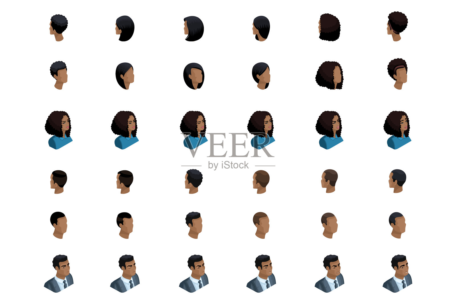 定性等距设定发型和情绪插画图片素材