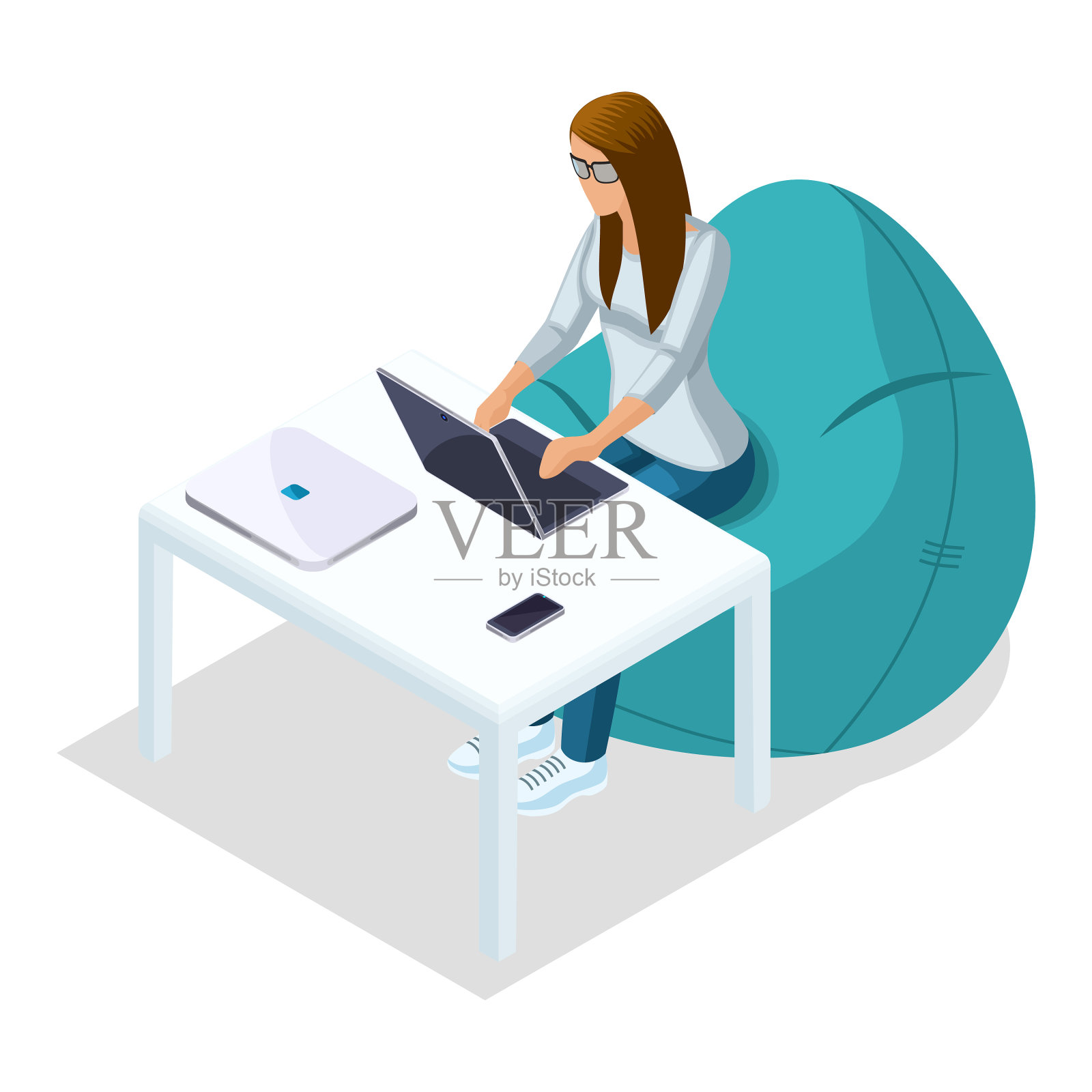 等距青少年时尚学生使用高科技设计元素图片