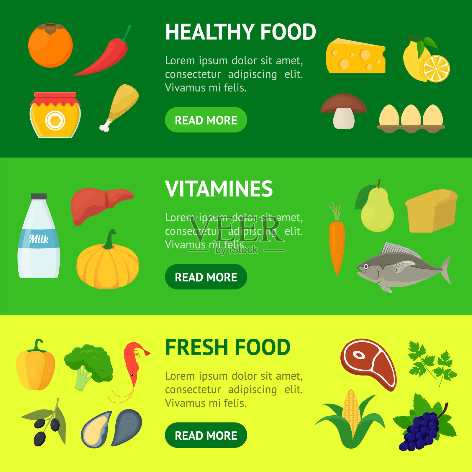 卡通健康食品标志彩色横幅横放设计模板素材