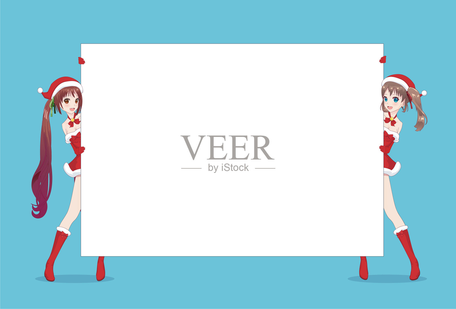 两个动漫女人从海报后面往外看插画图片素材