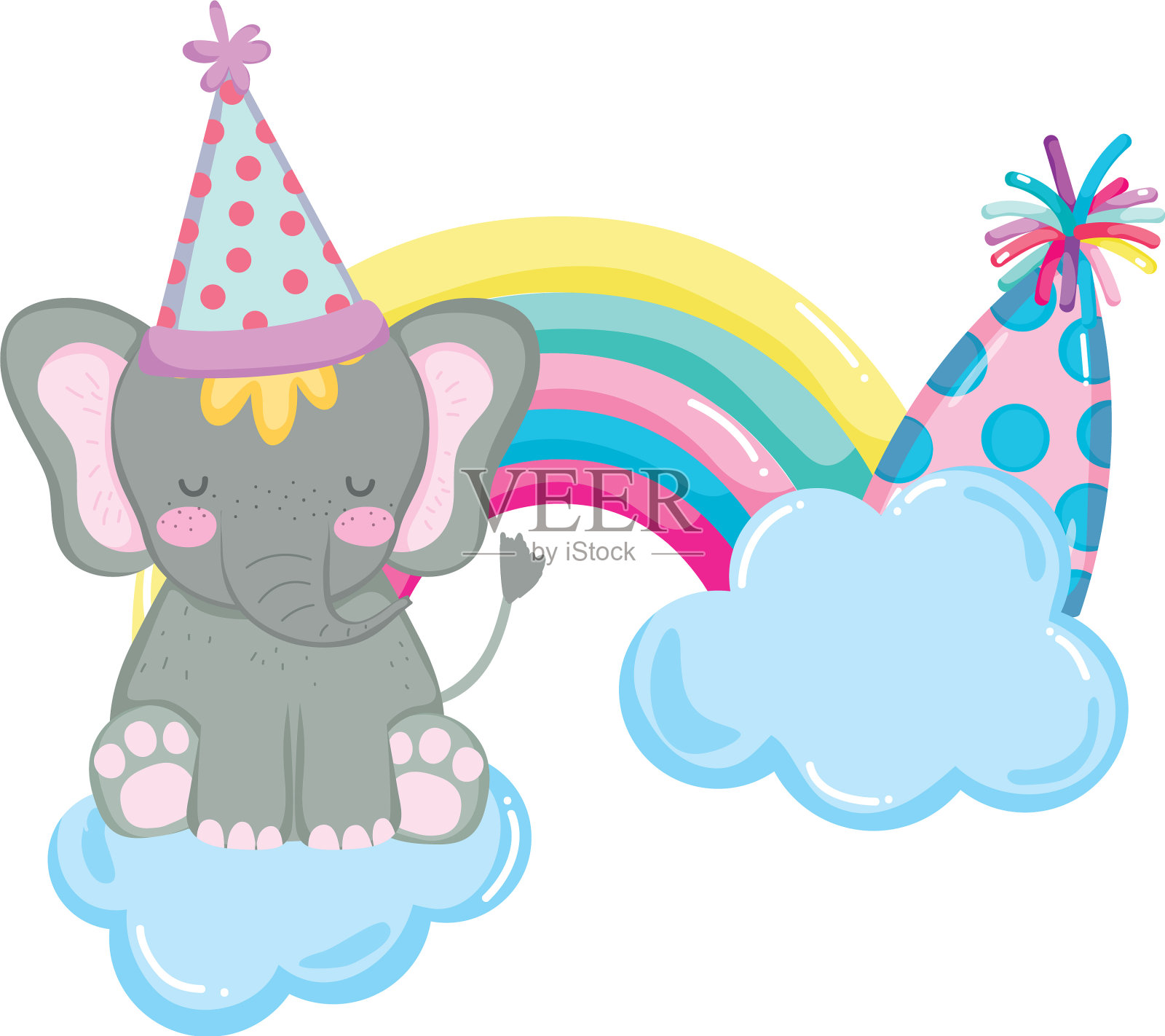 可爱的小象和派对帽子和RRR设计元素图片
