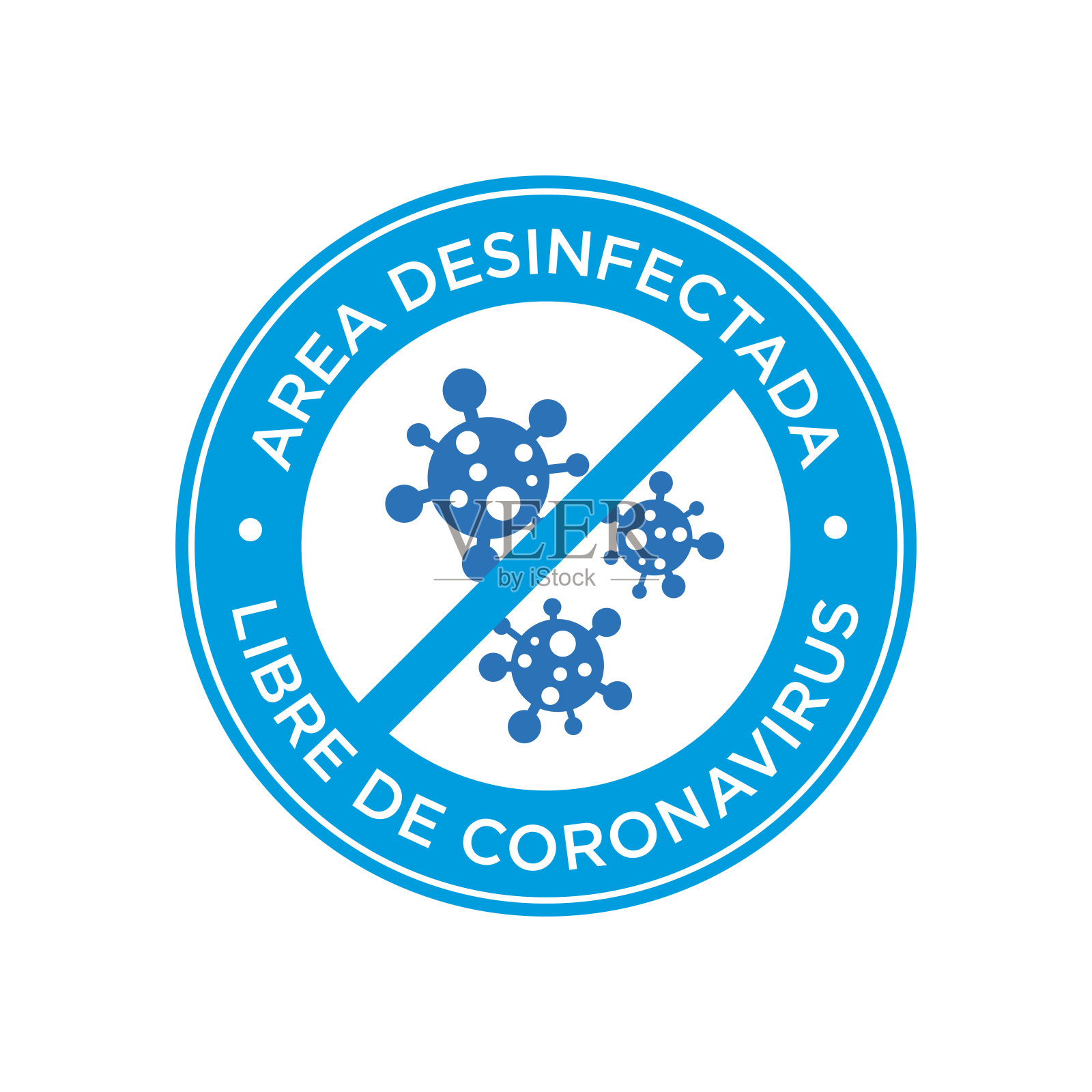 圆形符号(西班牙文):covid-19消毒区域。插画图片素材
