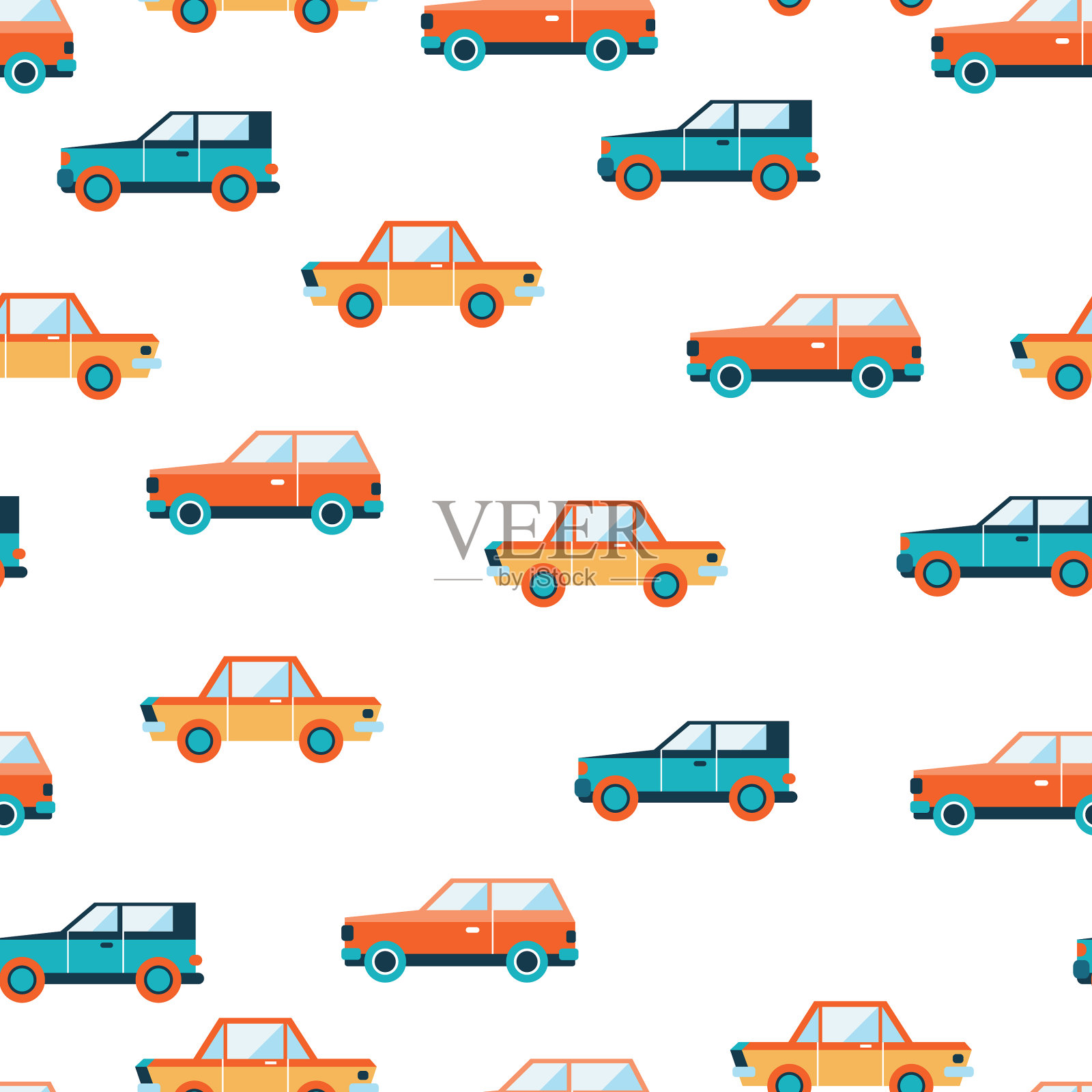 可爱的彩色汽车无缝背景图案插画图片素材