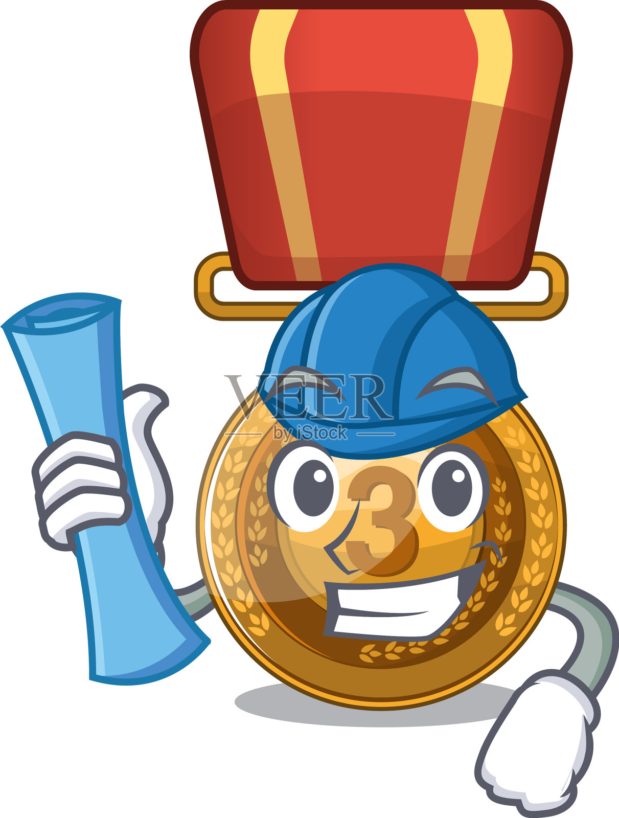 建筑师铜质奖章卡通人物插画图片素材