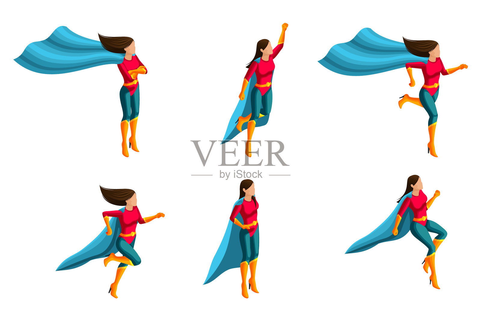 等距设置的超级英雄女孩在适合3d字符插画图片素材