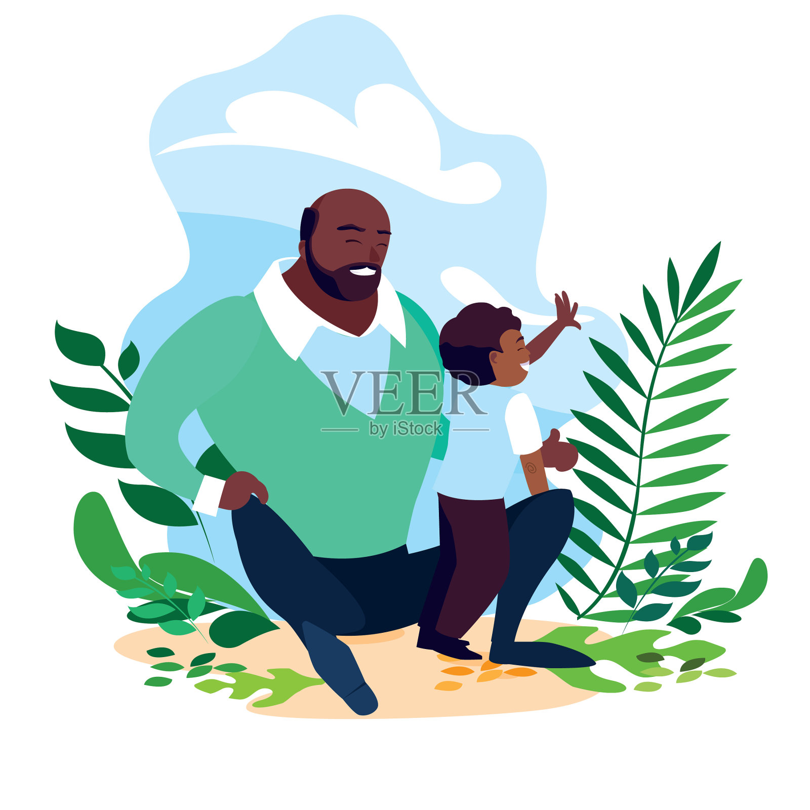 非洲父亲和儿子在场景自然设计元素图片