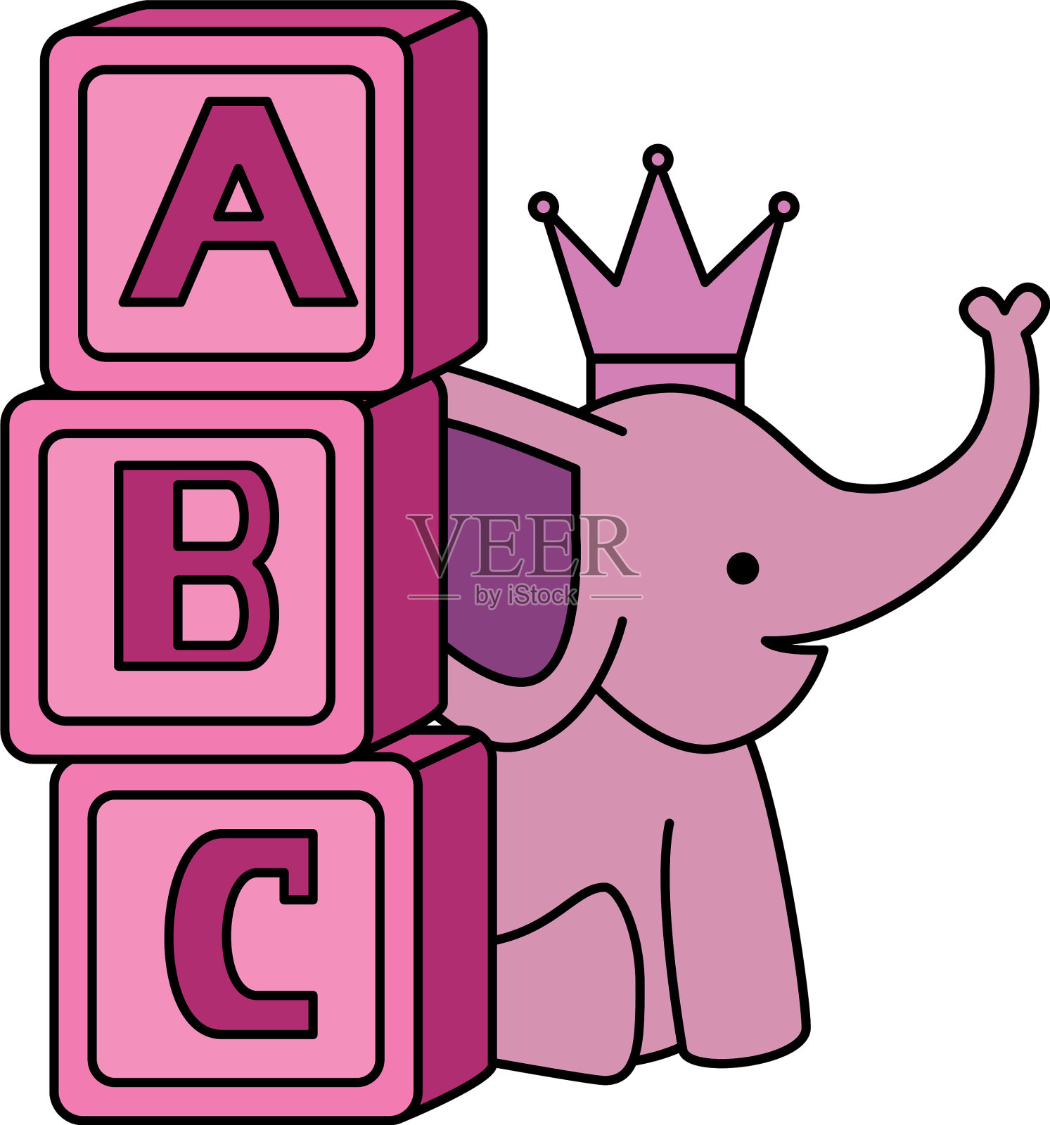 可爱的小象与积木字母设计元素图片