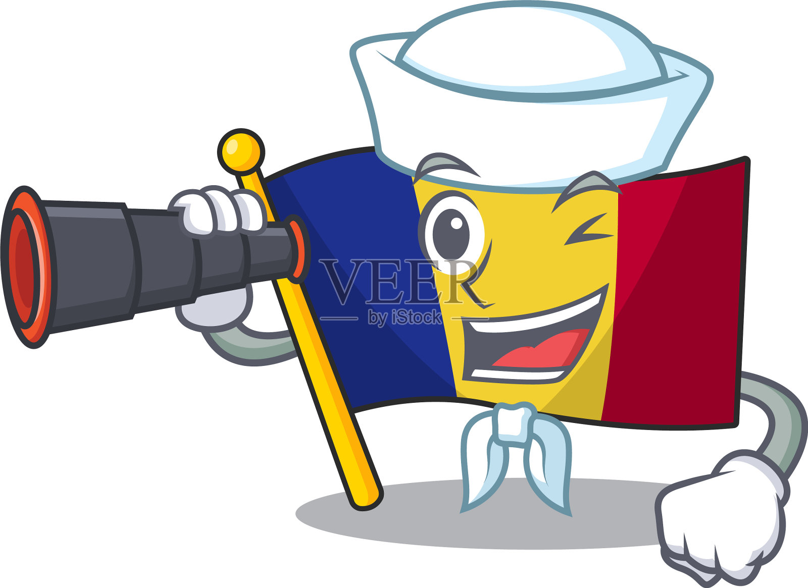 水手与双筒罗马尼亚卡通国旗折叠设计元素图片