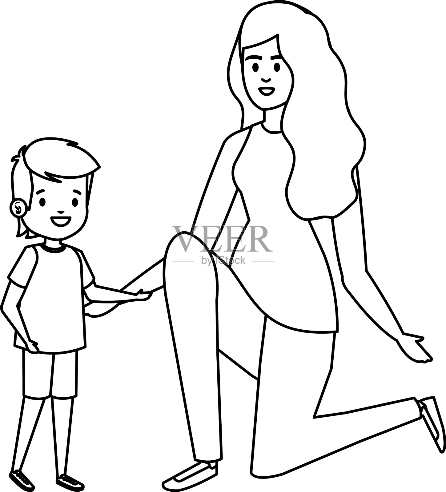 快乐的学生男孩和女老师设计元素图片