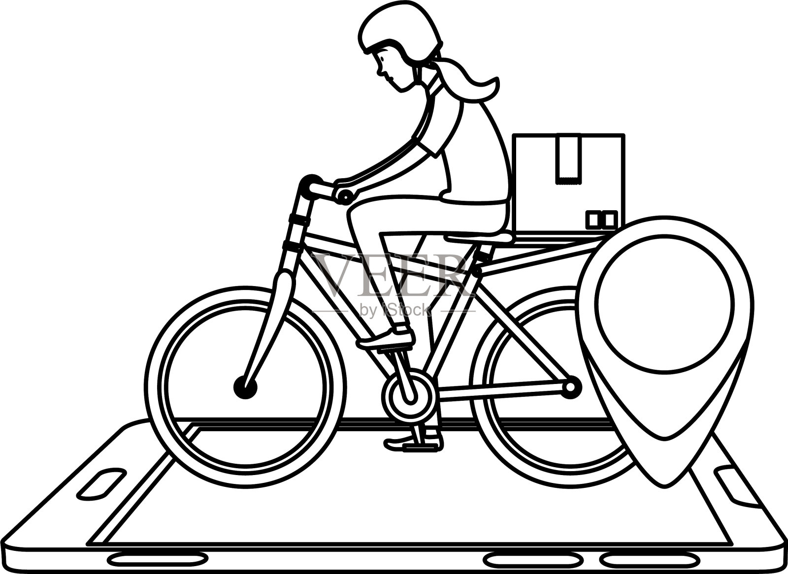 快递员在自行车运输与箱子插画图片素材