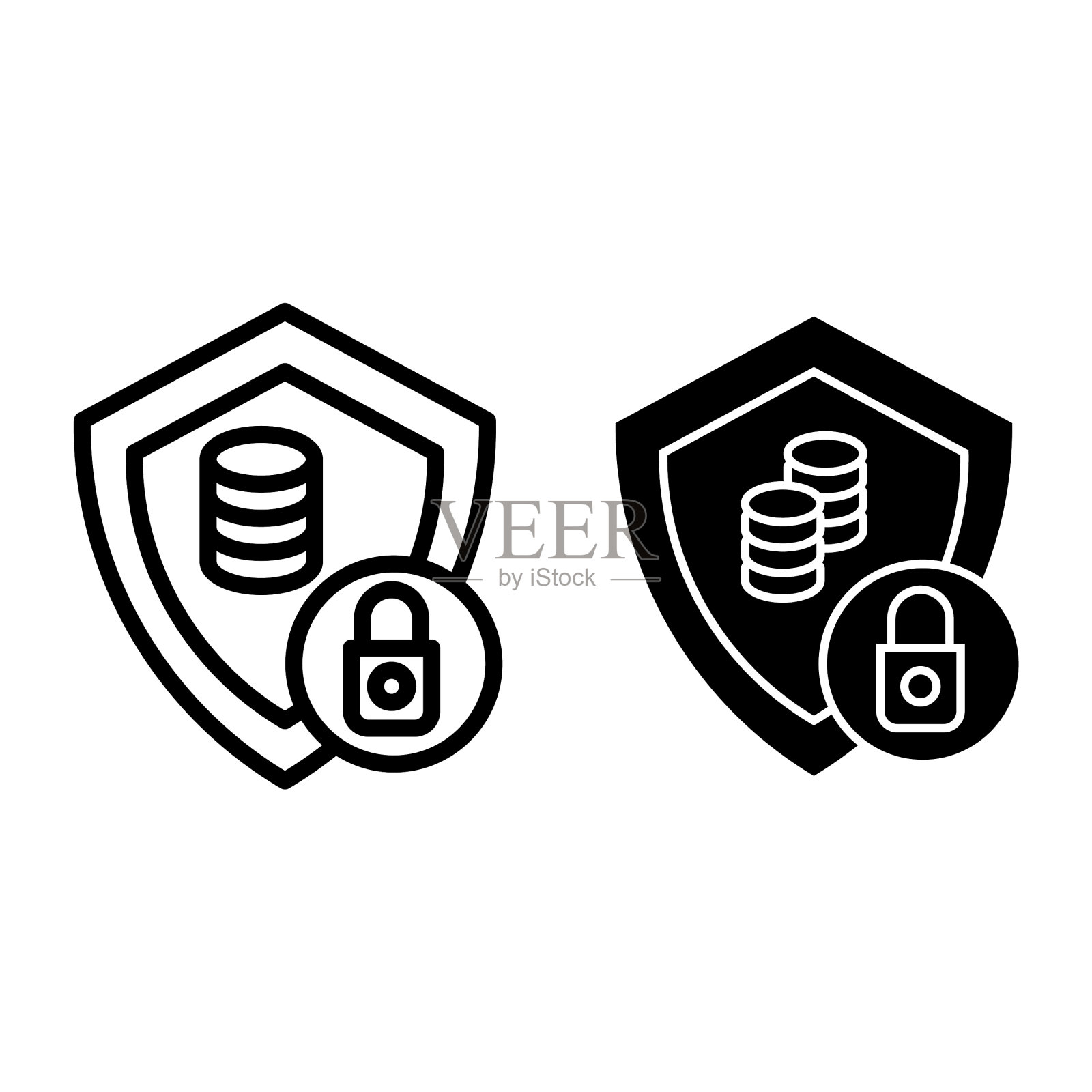 金钱保护线和字形图标盾牌和图标素材