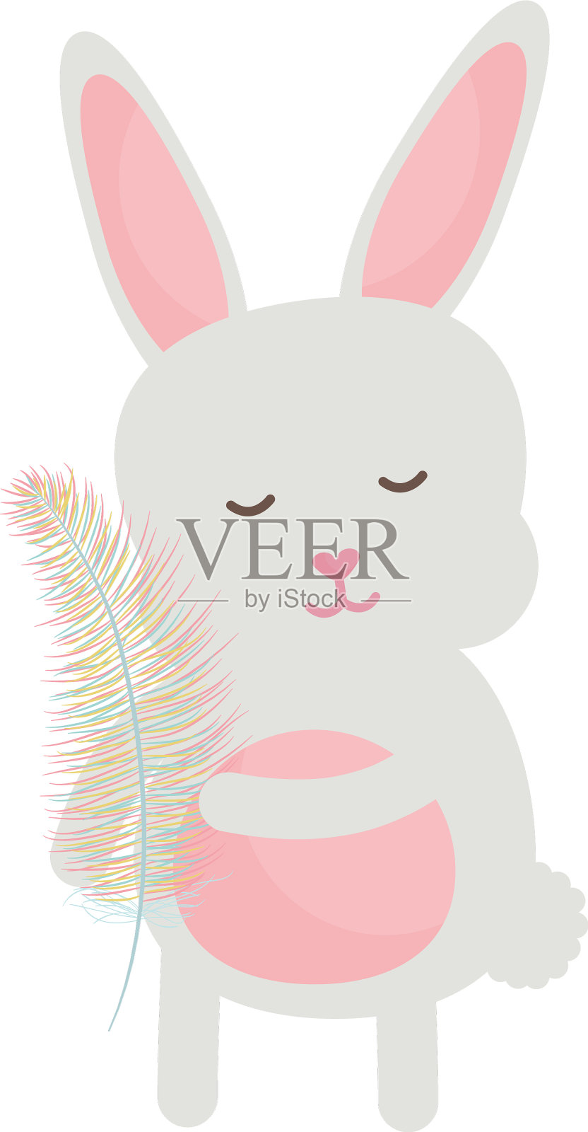 可爱的小兔子举着羽毛设计元素图片