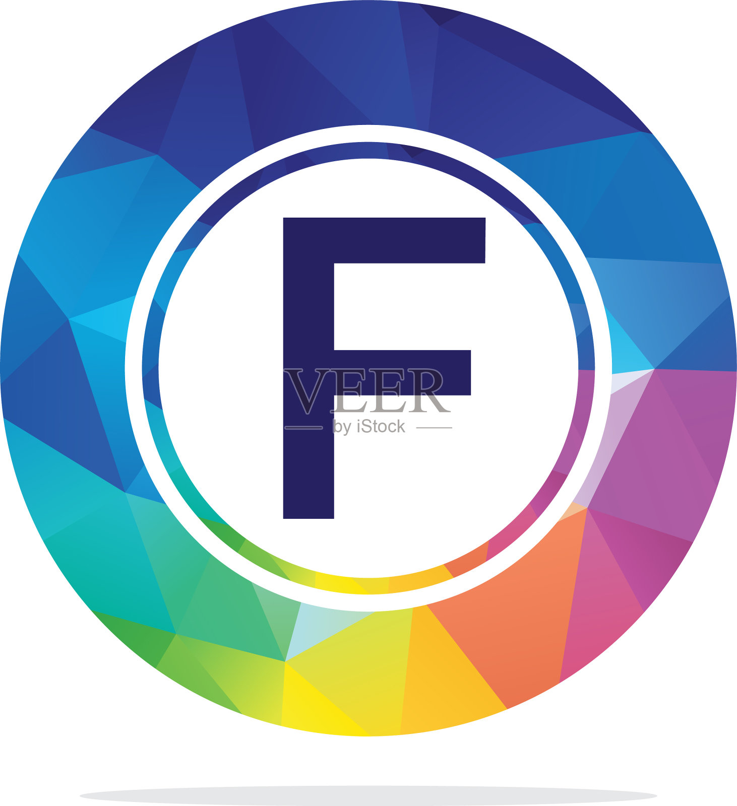 F字彩色标志为六角形设计元素图片