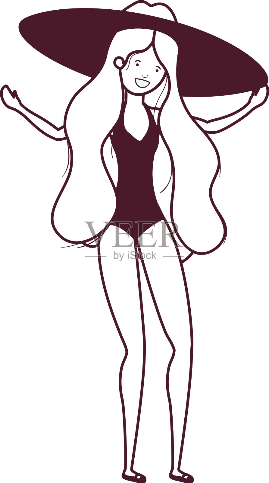 剪影女人与泳装上的白色插画图片素材