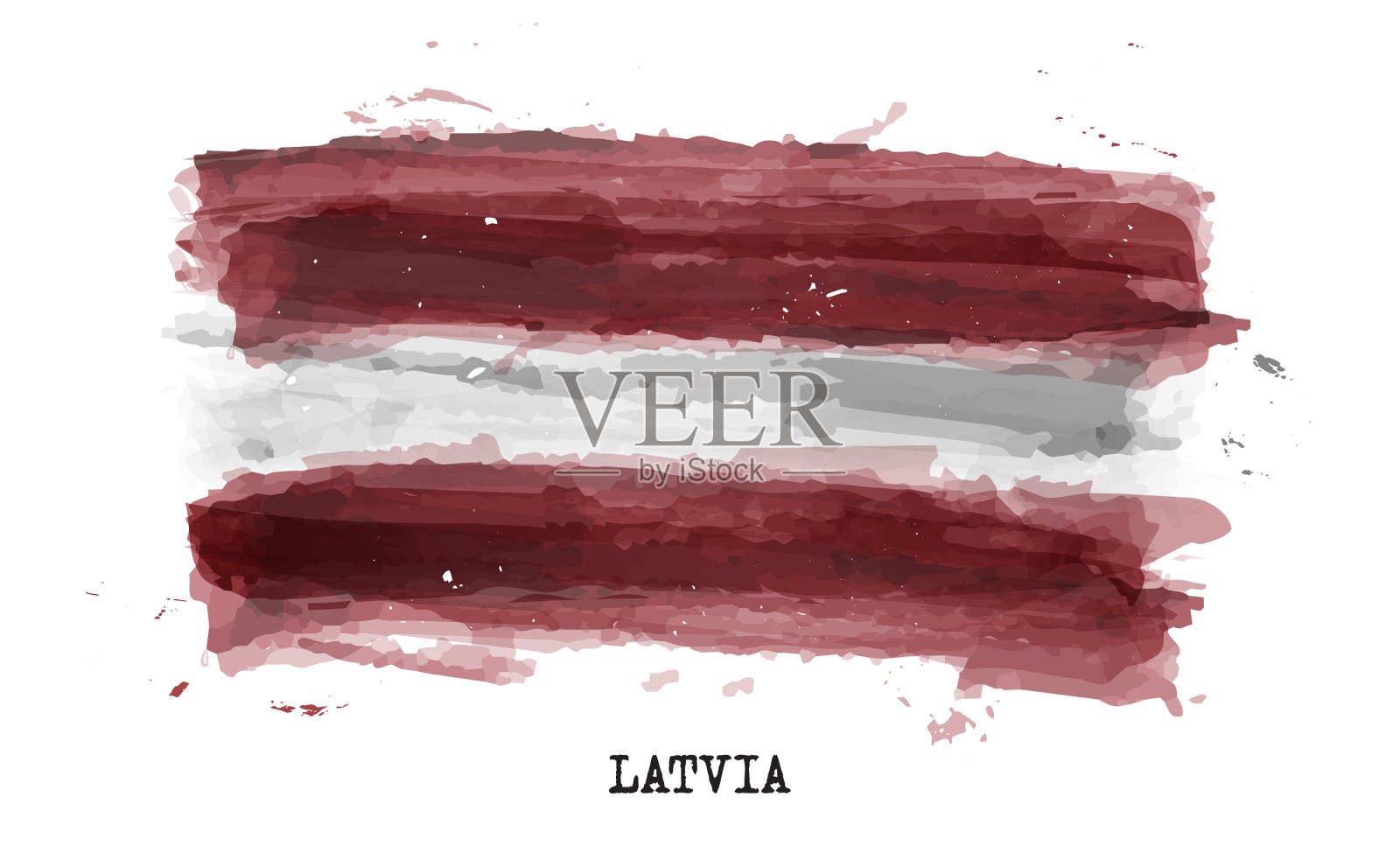 现实主义水彩画拉脱维亚国旗插画图片素材