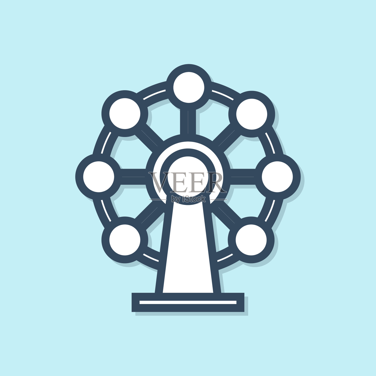 蓝色线条摩天轮图标孤立在蓝色插画图片素材
