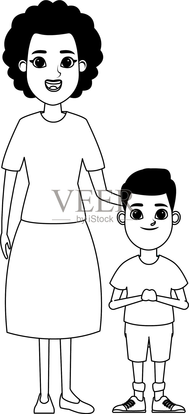 家庭头像卡通人物肖像在黑色插画图片素材