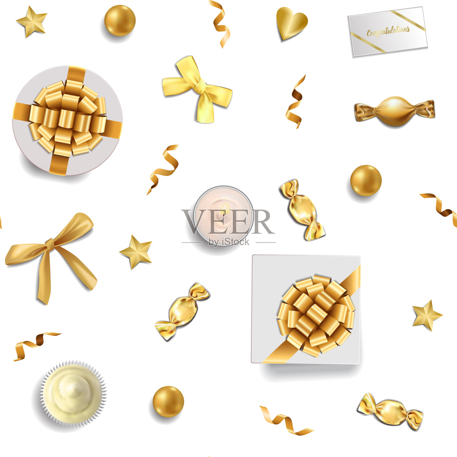 黄金假日与奢侈品物件无缝图案插画图片素材