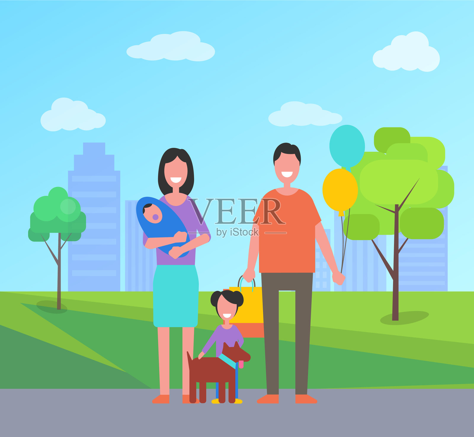 家庭日父亲和母亲插画图片素材