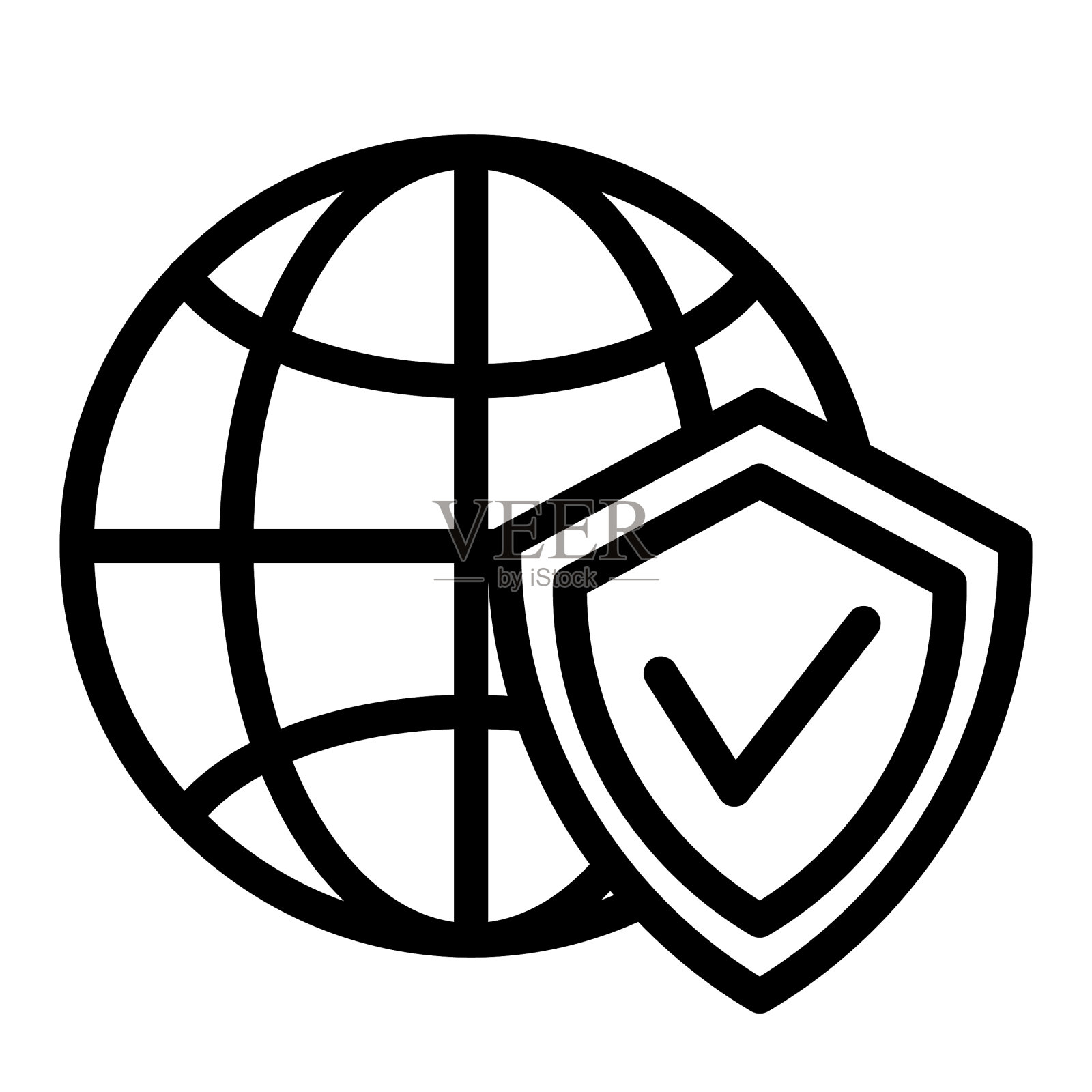 地球和盾牌线图标行星与盾牌插画图片素材