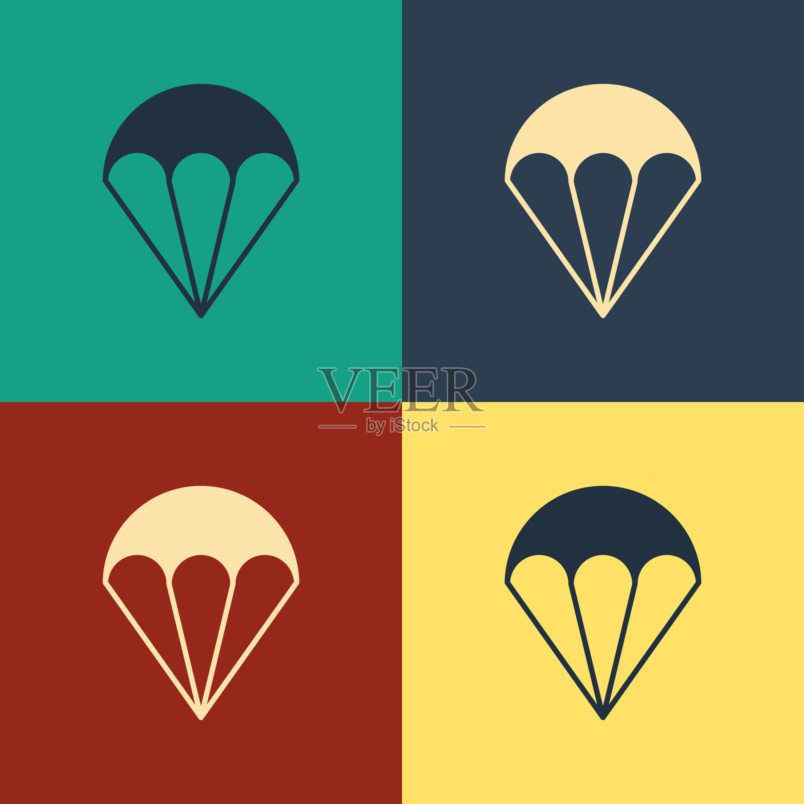 彩色降落伞图标孤立的颜色背景插画图片素材