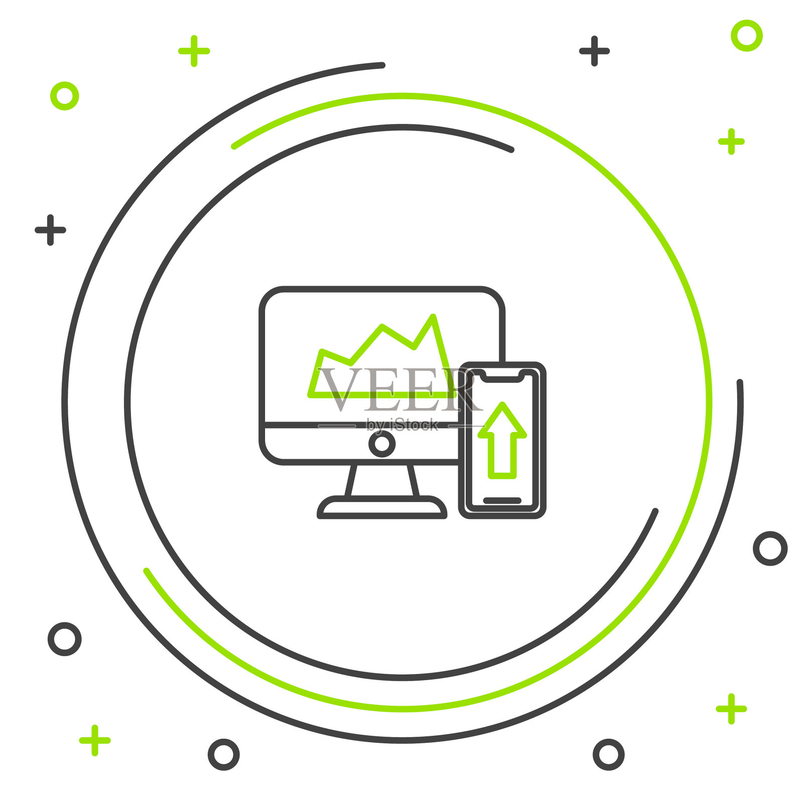 黑线和绿线在财务图表或图表上插画图片素材