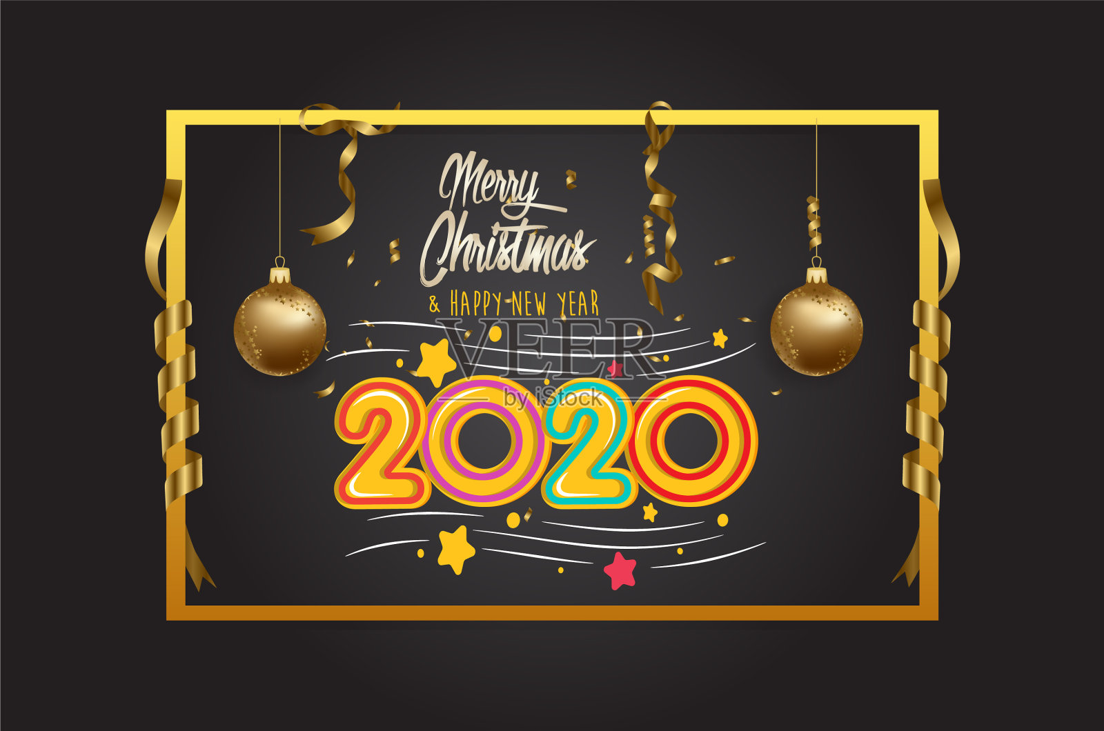 2020年新年快乐，金色和黑色的地方插画图片素材