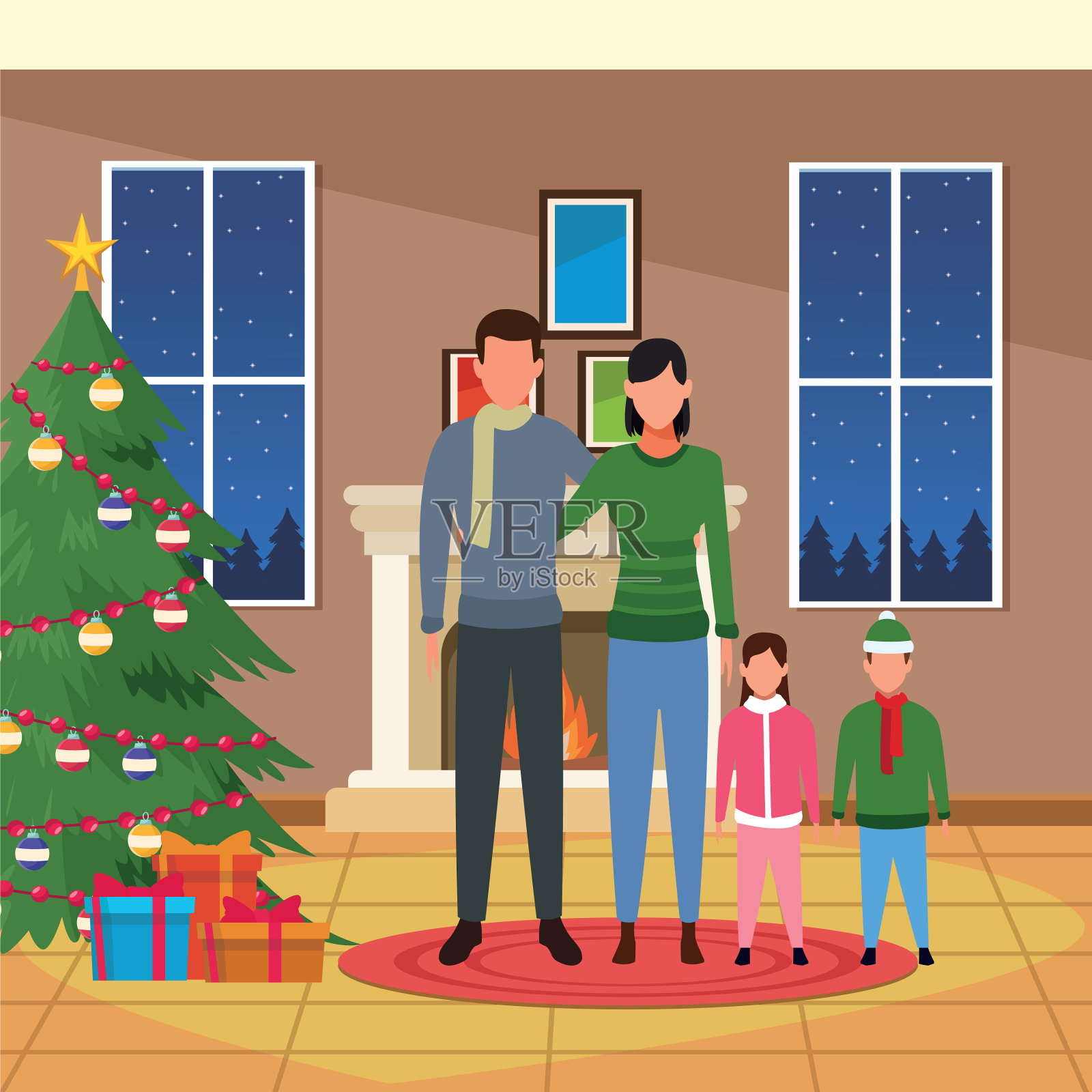 全家圣诞快乐插画图片素材