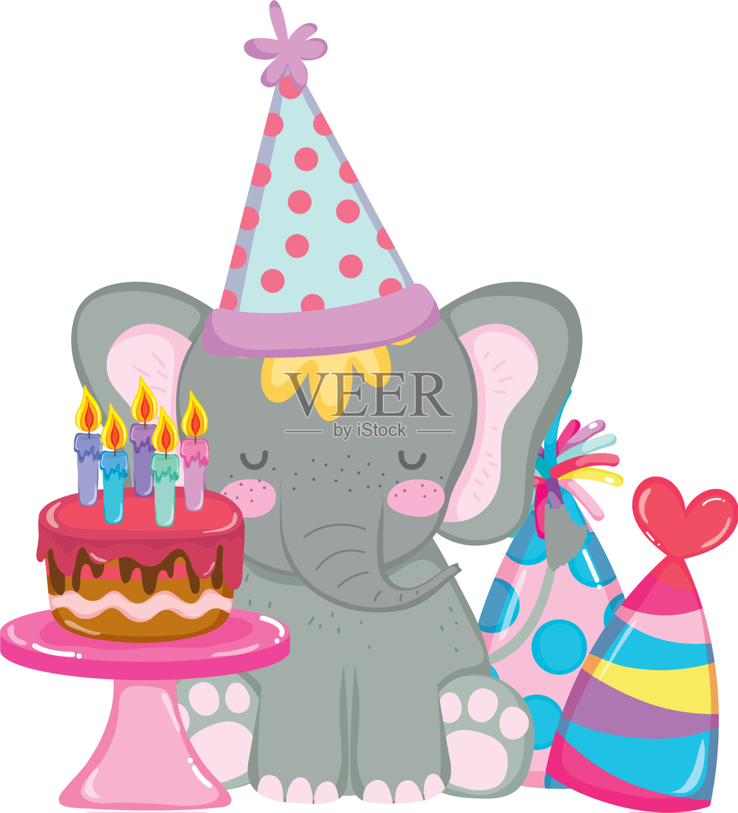 可爱的小象和派对帽子设计元素图片